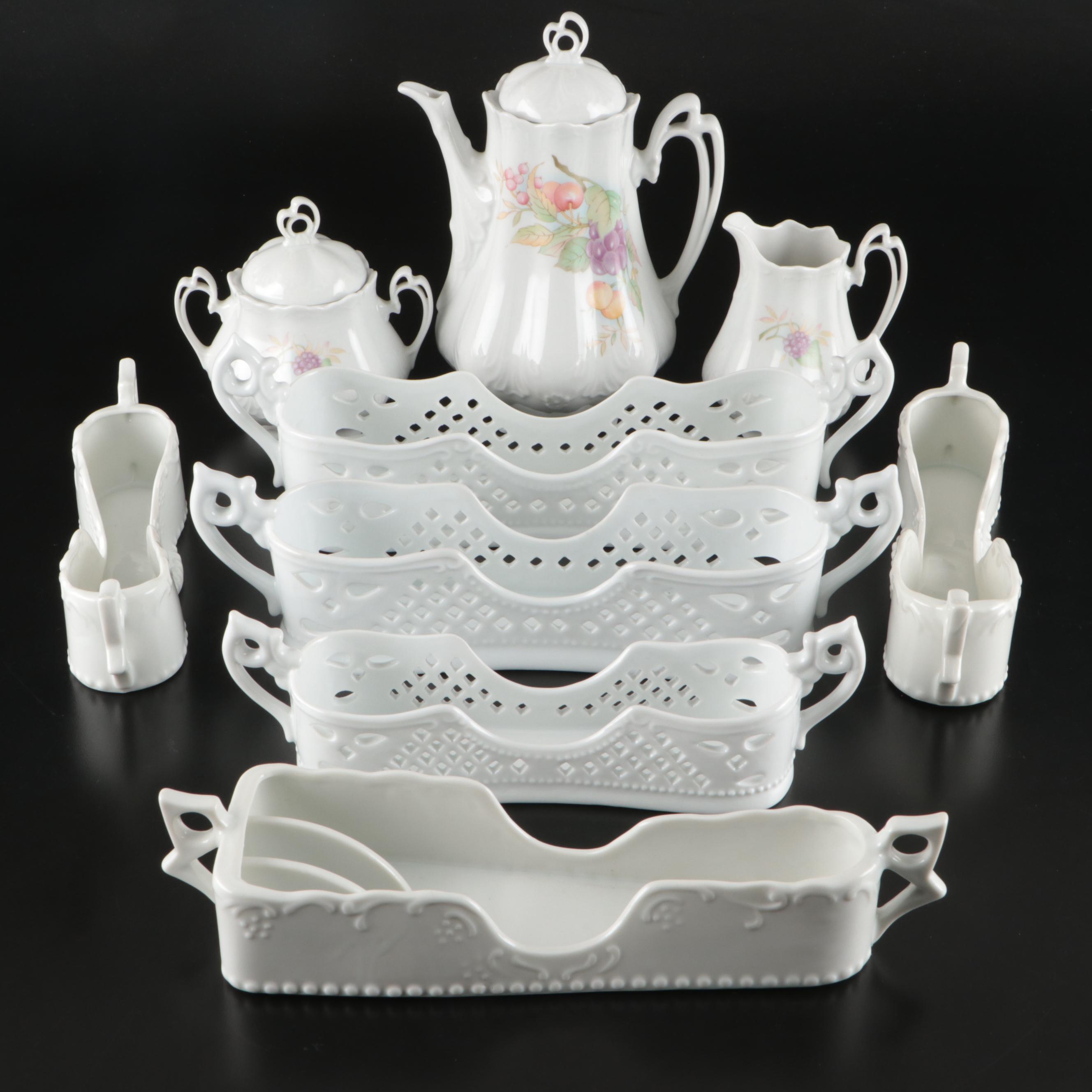 Priken-hammer Porcelain Tea Set with Mikasa and Other Cutlery Caddies