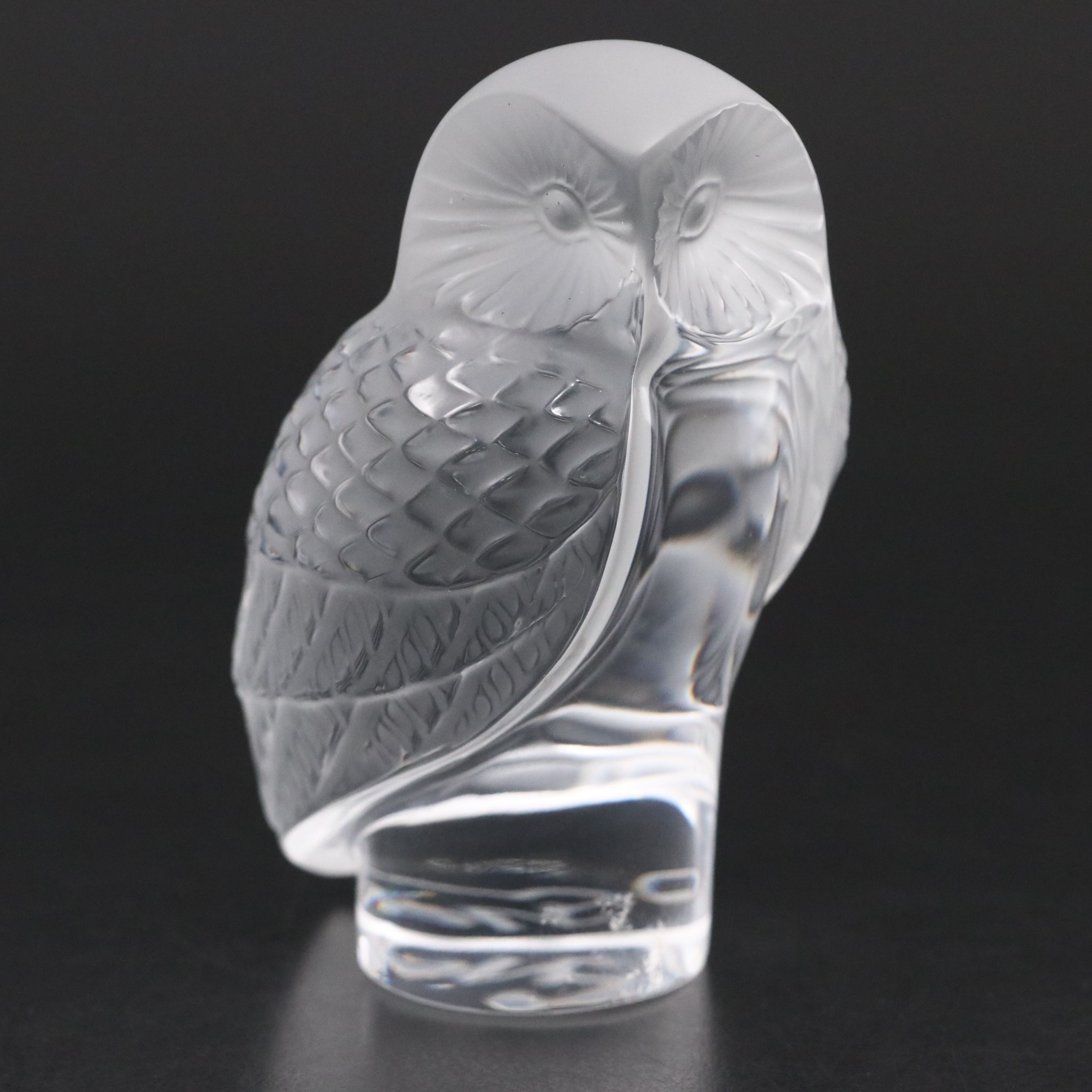 Lalique "Chouette" Frosted and Clear Crystal Paperweight