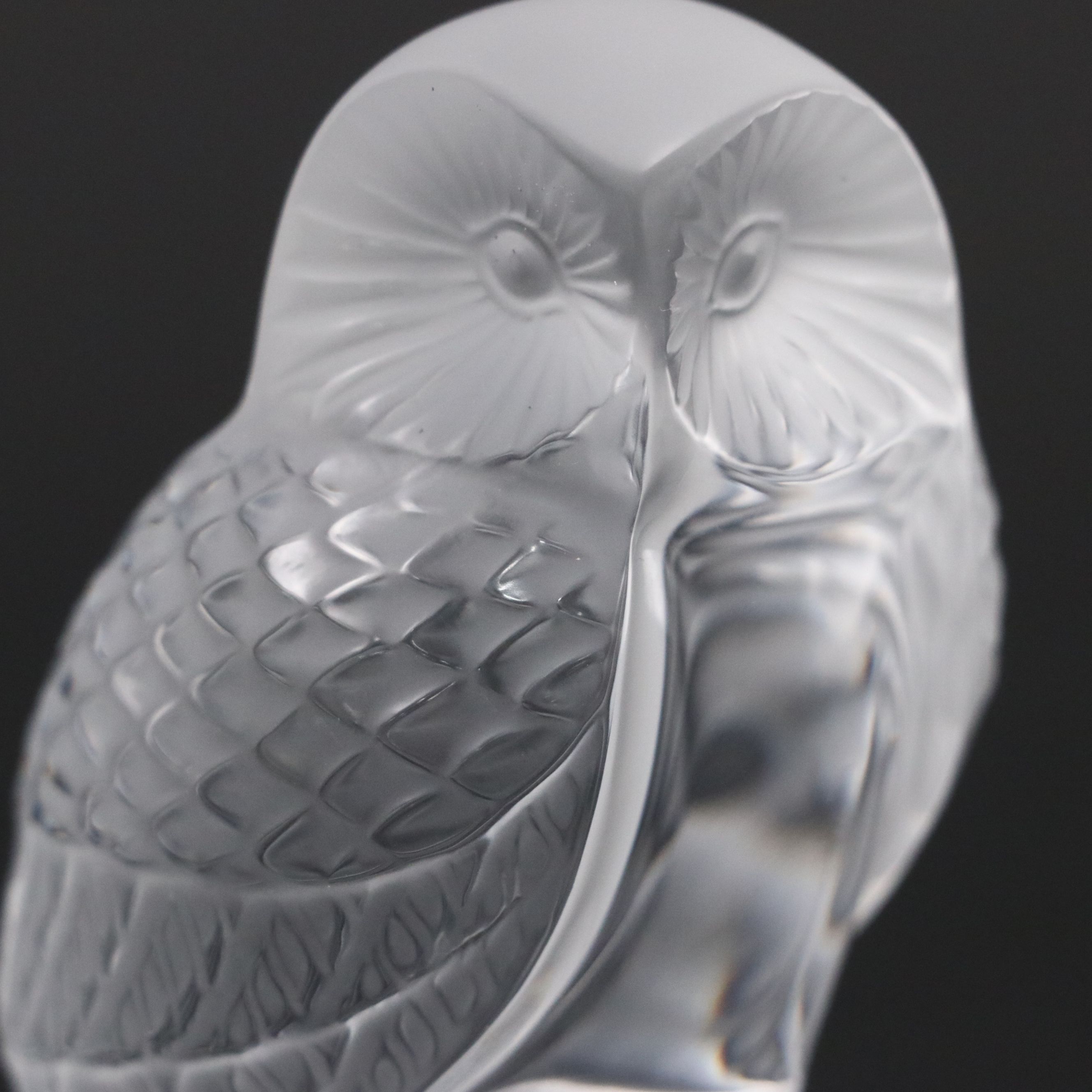 Lalique "Chouette" Frosted and Clear Crystal Paperweight
