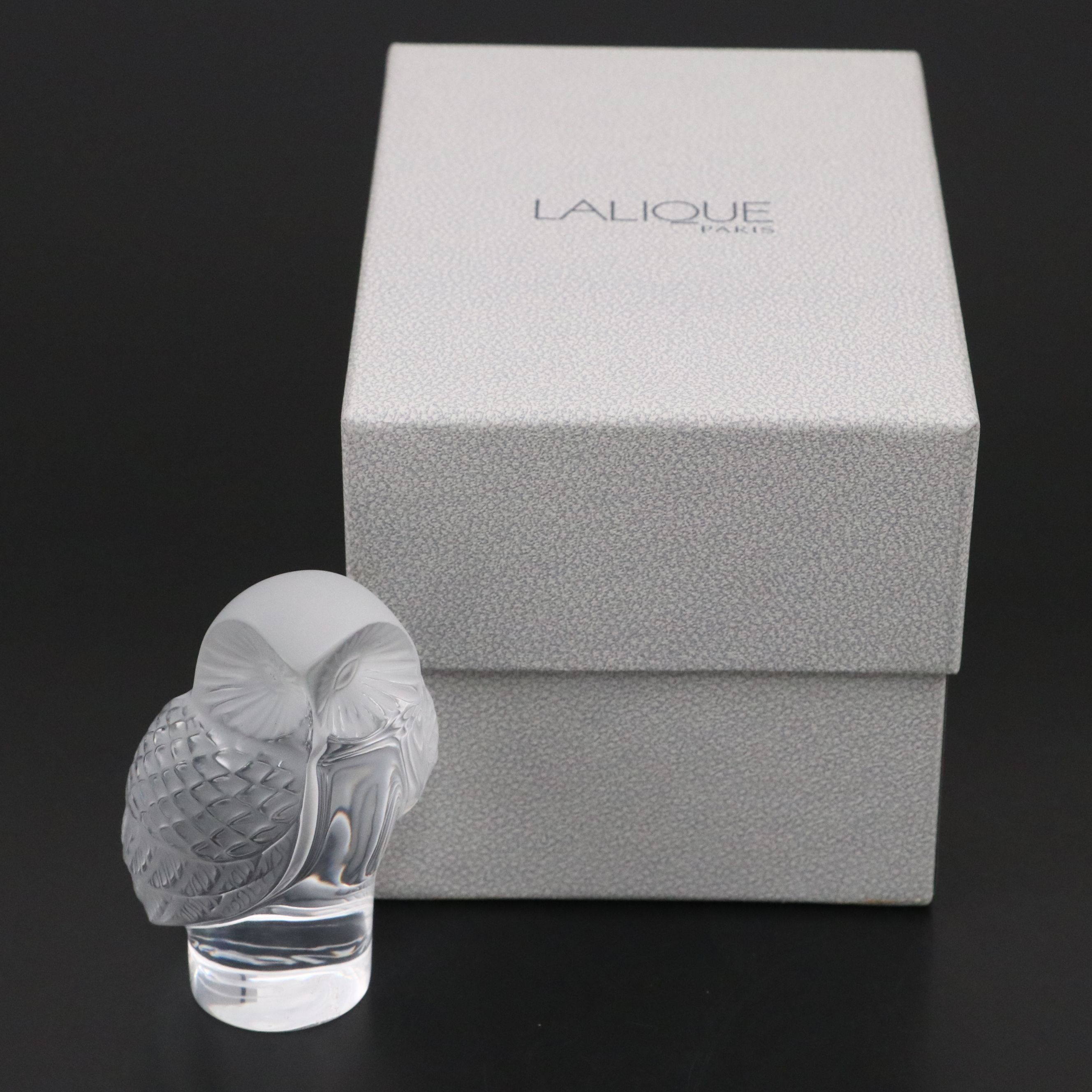 Lalique "Chouette" Frosted and Clear Crystal Paperweight