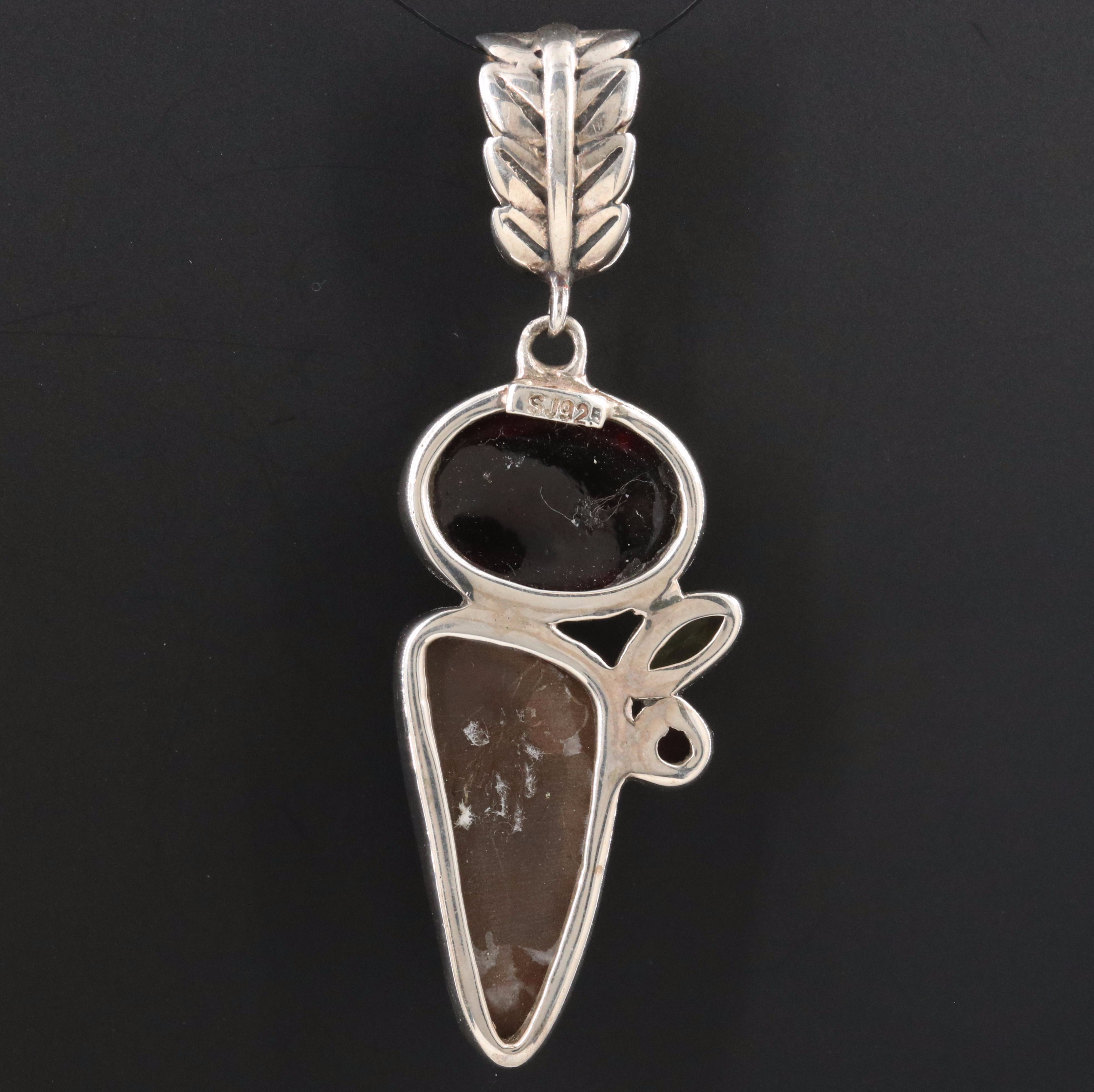 Sterling Ammolite Triplet, Hessonite and Peridot Pendant