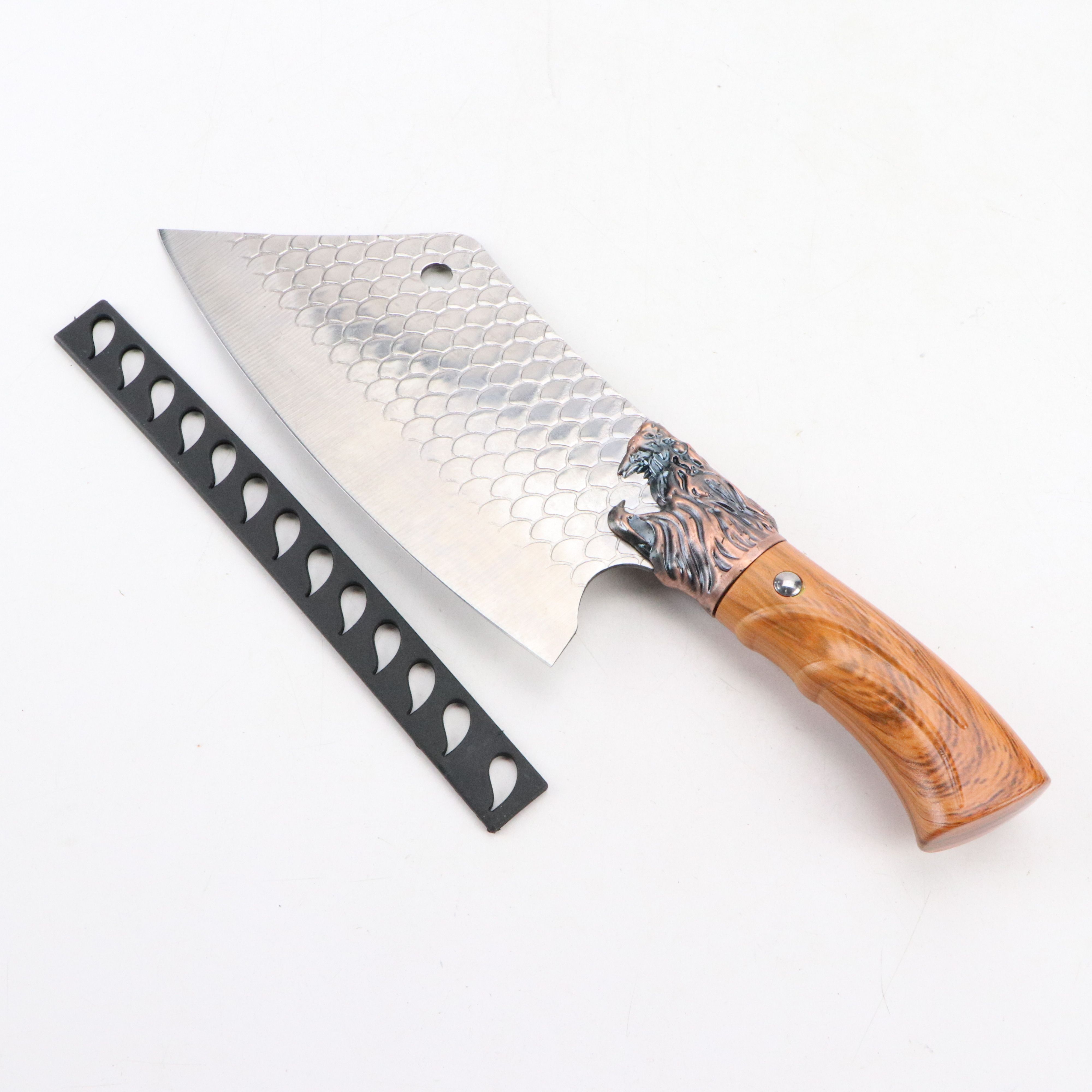Damascus Steel and Antler Handled Skinner Knives with Hunting Knives and Cleaver