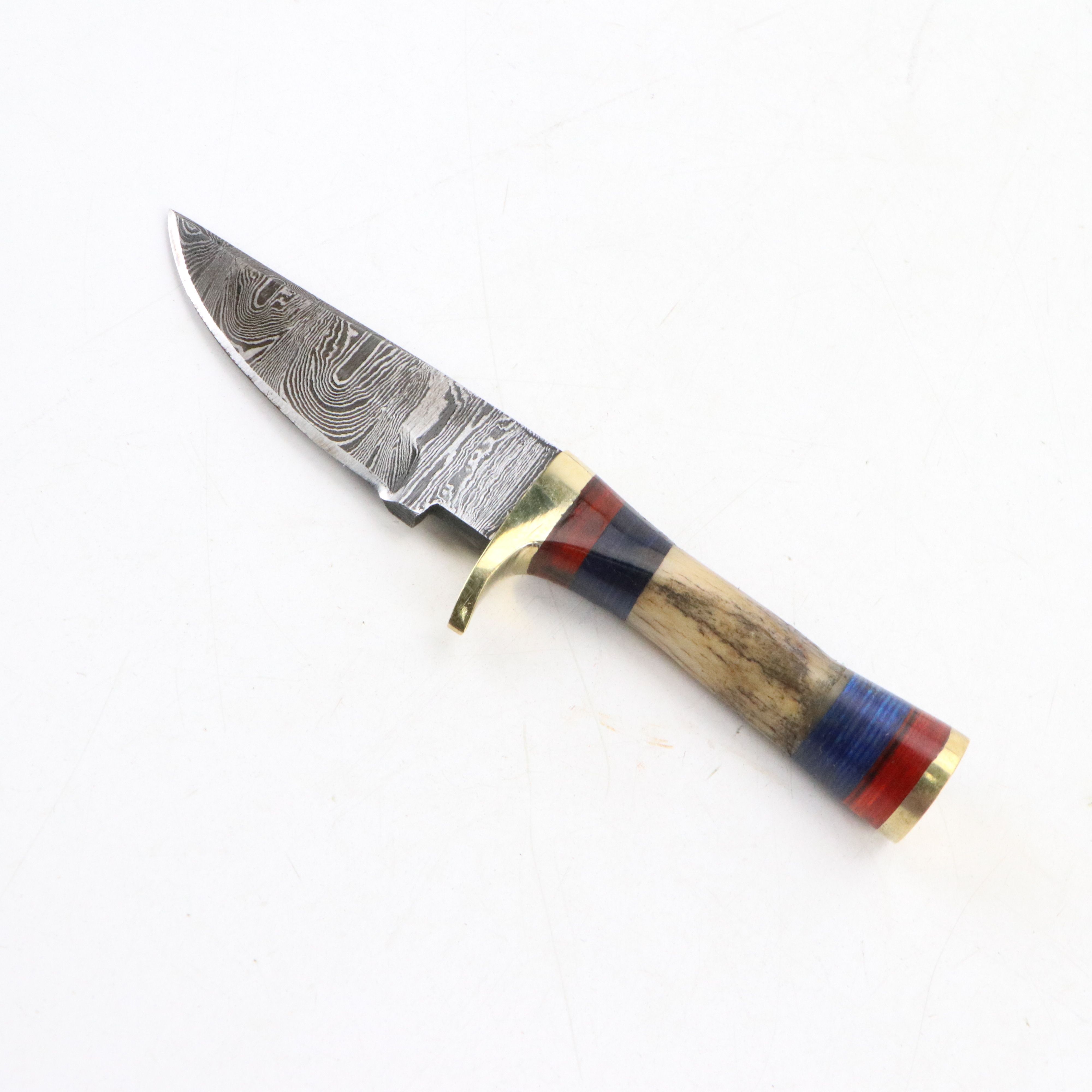 Damascus Steel and Antler Handled Skinner Knives with Hunting Knives and Cleaver