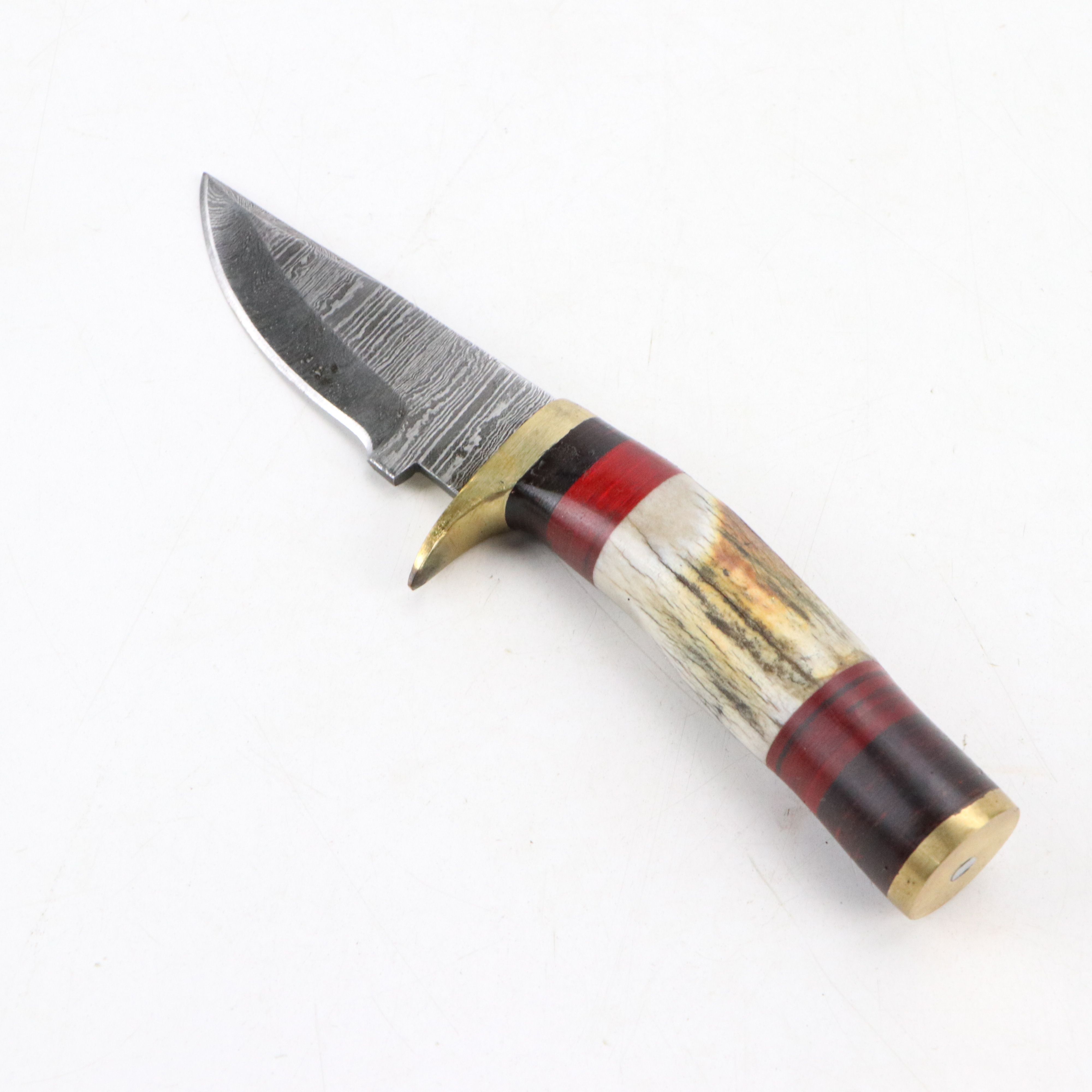 Damascus Steel and Antler Handled Skinner Knives with Hunting Knives and Cleaver