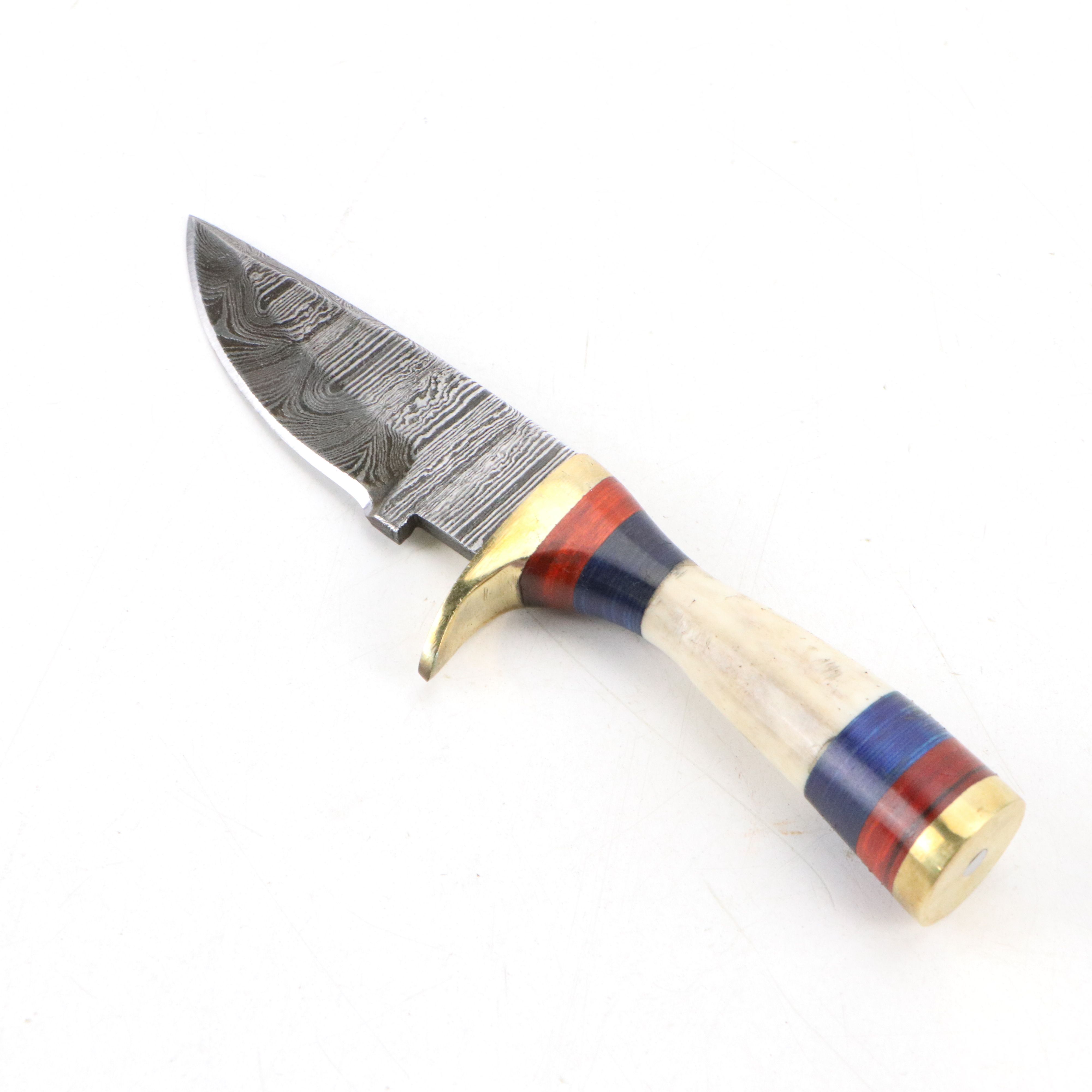 Damascus Steel and Antler Handled Skinner Knives with Hunting Knives and Cleaver