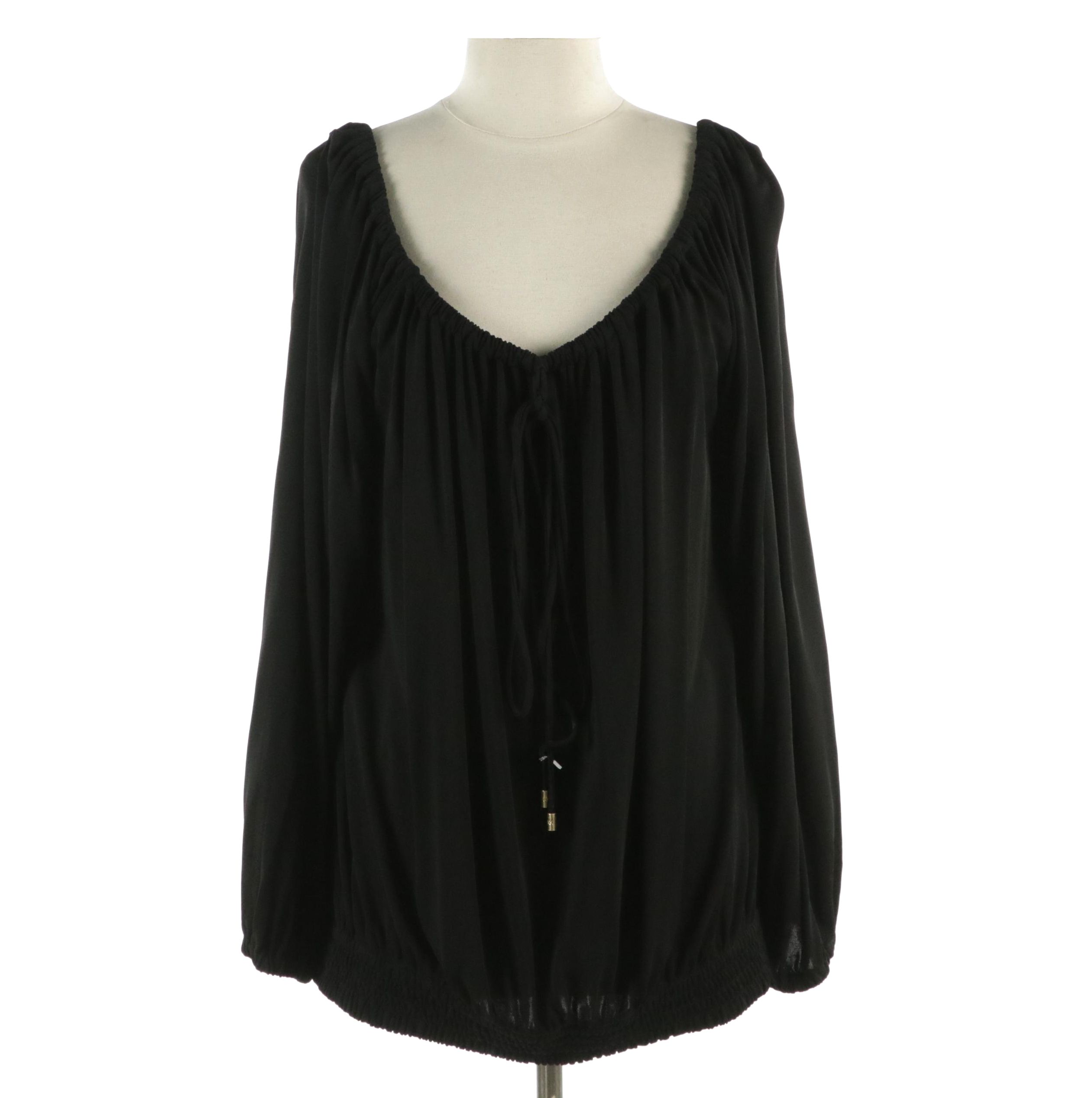 Michael Kors Black Long Sleeve Top with Drawstring Neckline