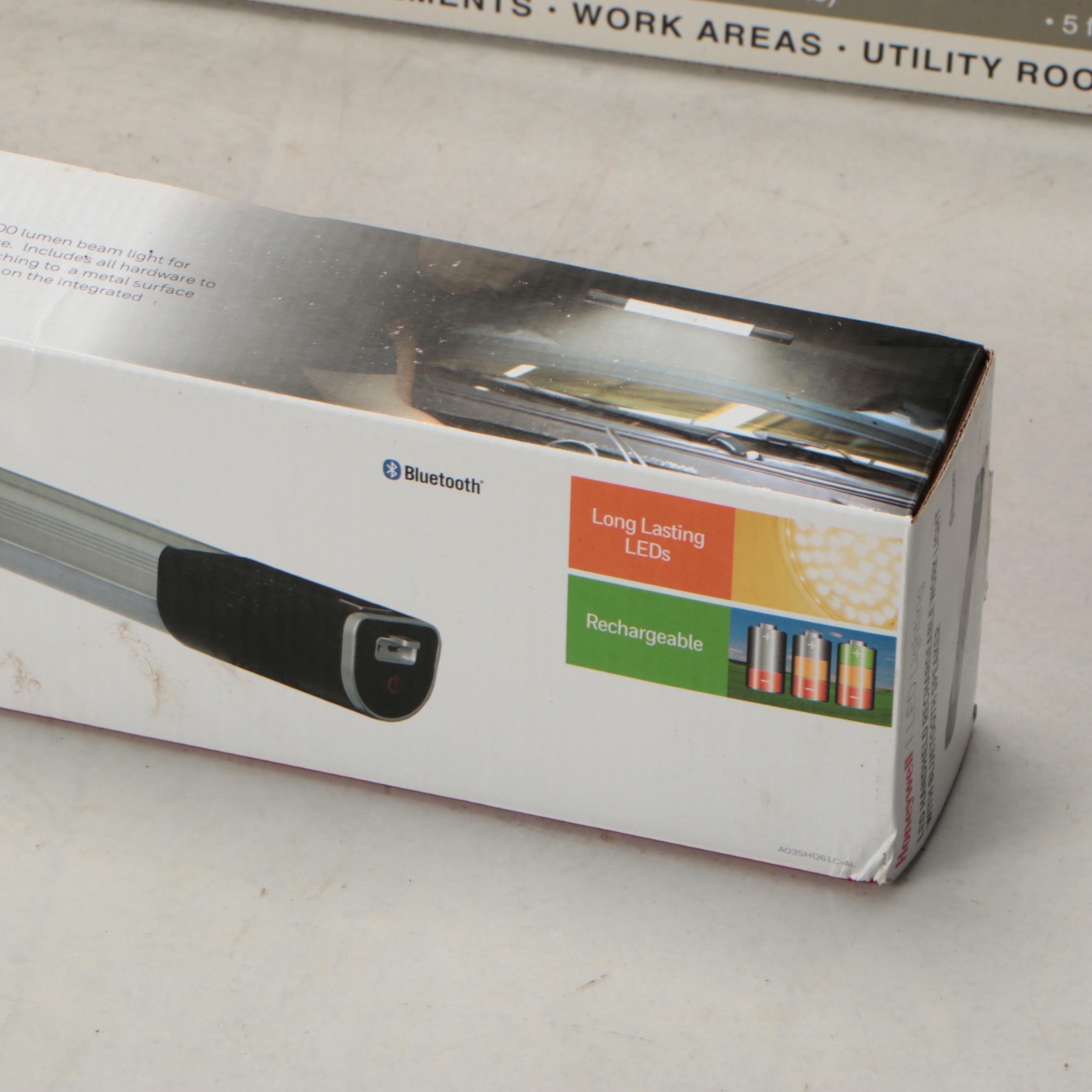 Honeywell Aluminum LED Shop Light and LED Handheld Work Light with Speaker