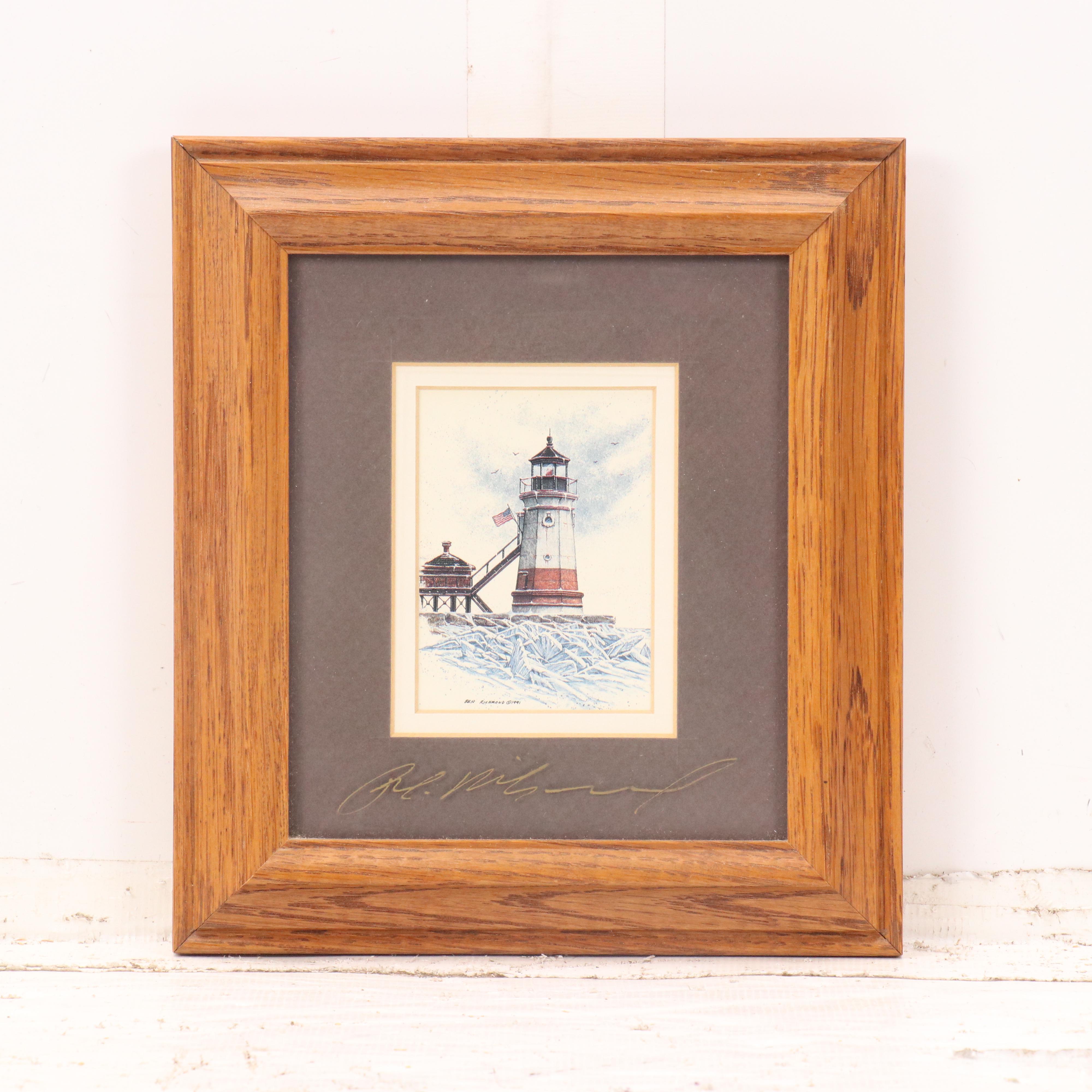 John Fehringer Offset Lithograph "Guardian" with Other Lighthouse Prints