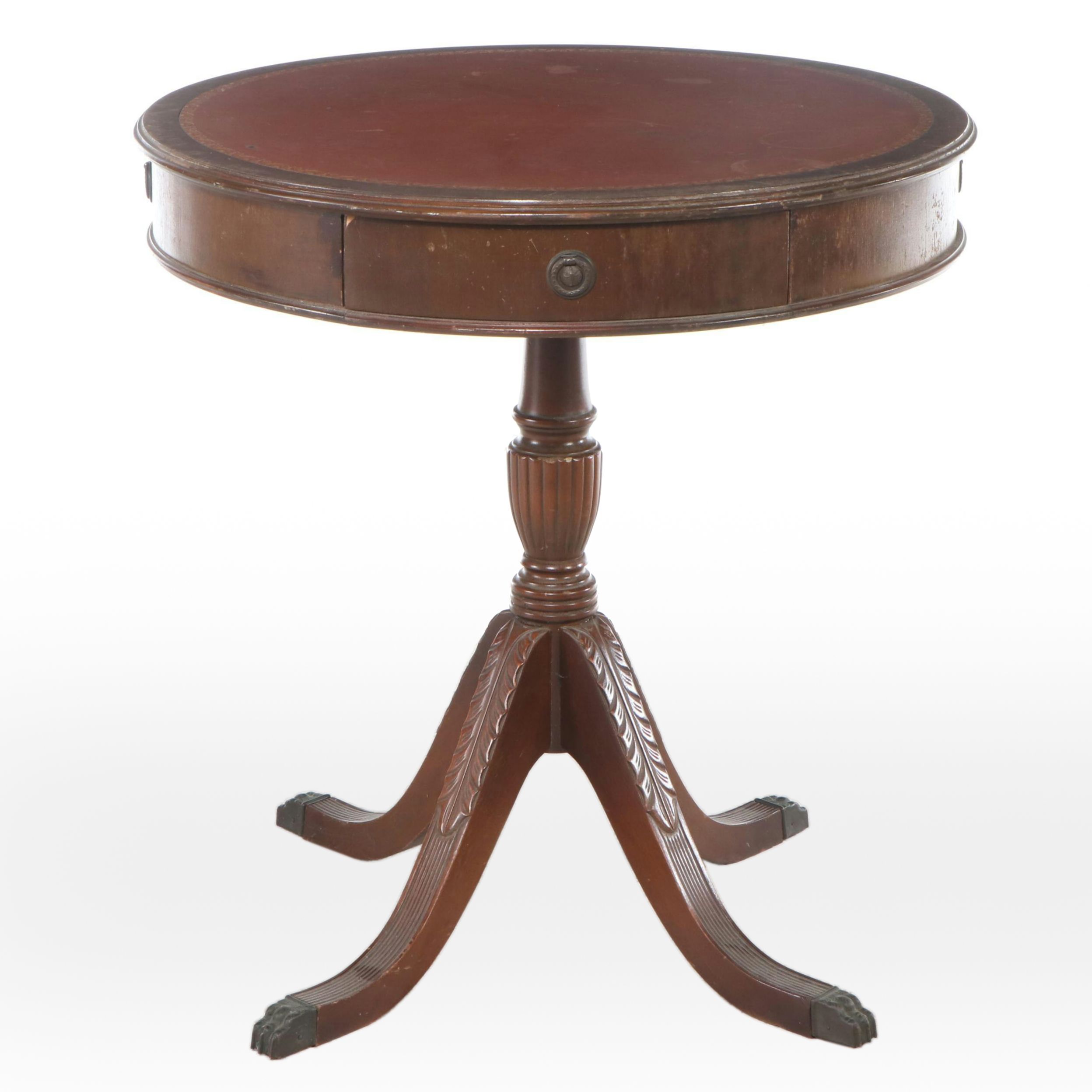 Regency Style Leather Top Mahogany Center Table, Mid-20th Century