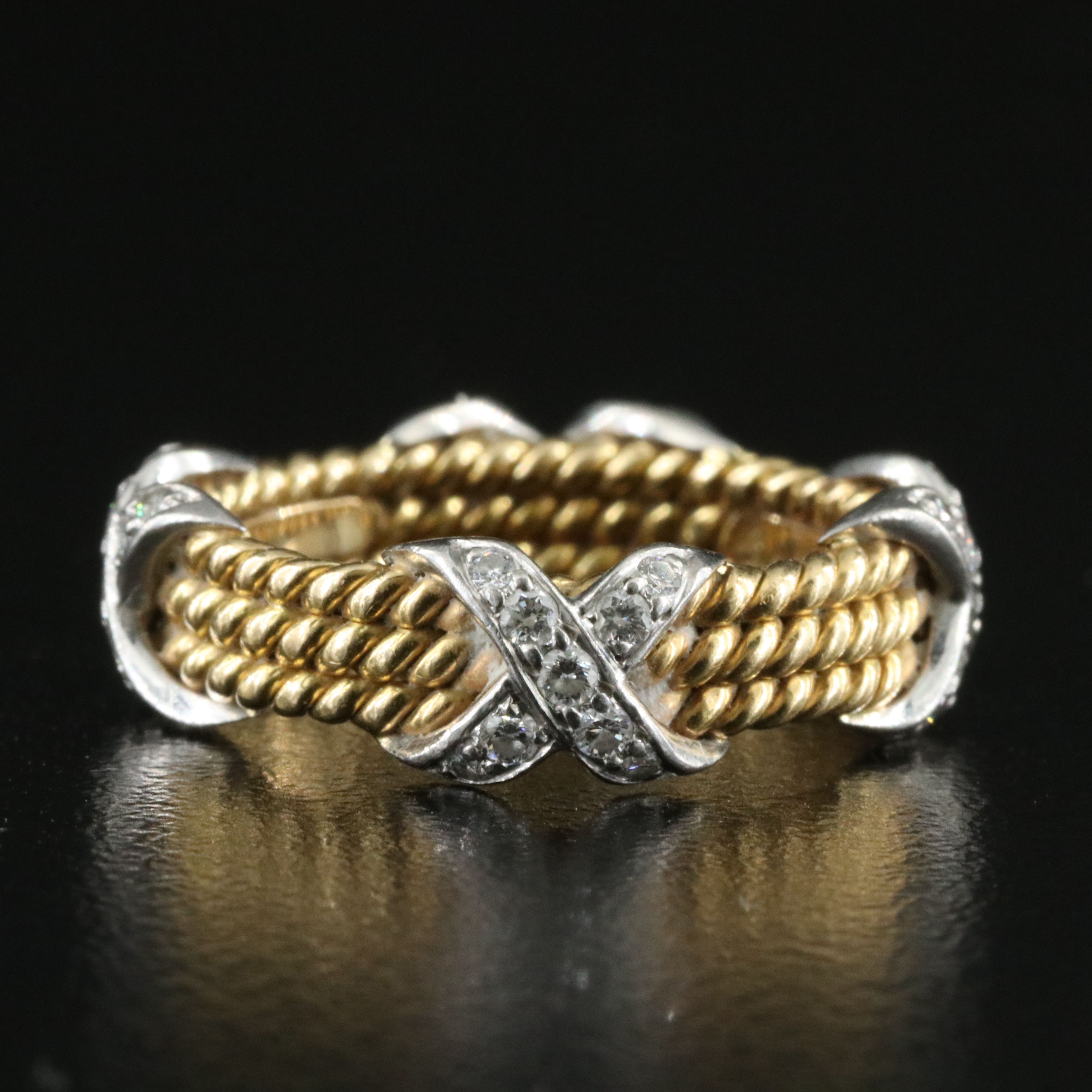 Jean Schlumberger for Tiffany & Co. 18K 0.44 CTW Diamond Platinum X  Rope Ring