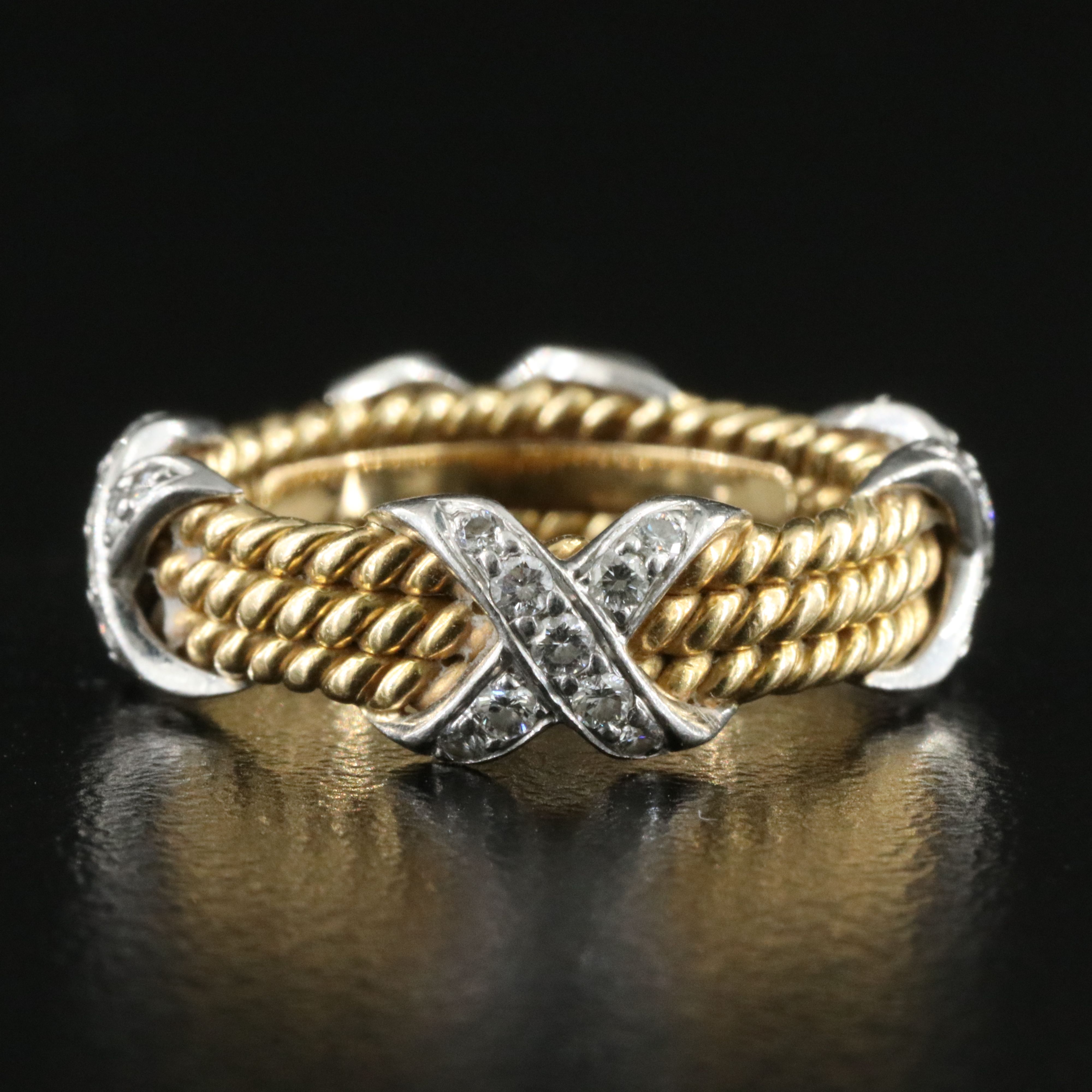 Jean Schlumberger for Tiffany & Co. 18K 0.44 CTW Diamond Platinum X  Rope Ring