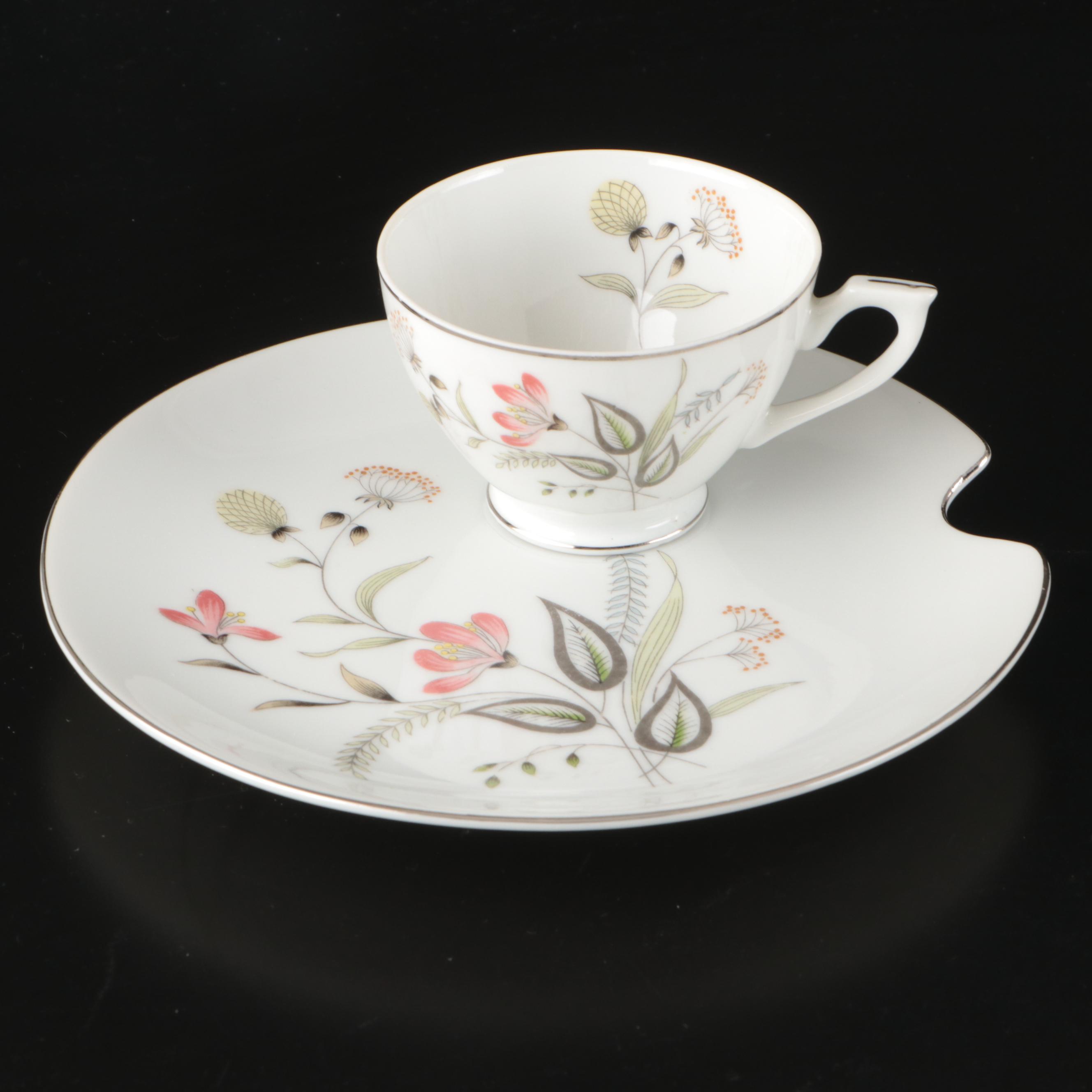 Lefton Mid Century Modern Style Hand-Painted Ceramic Snack Sets, Mid-20th C.