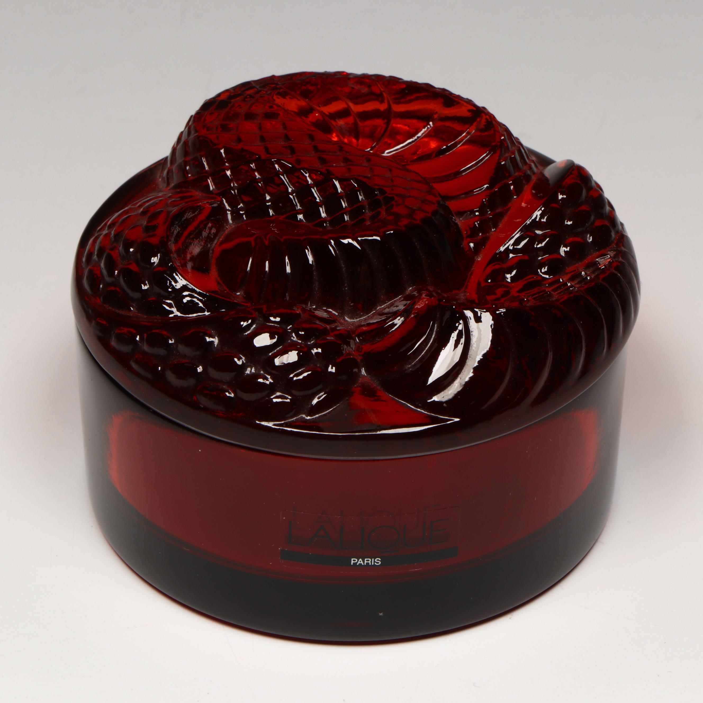 Lalique "Boite Serpent" Rouge Crystal Box with Lid