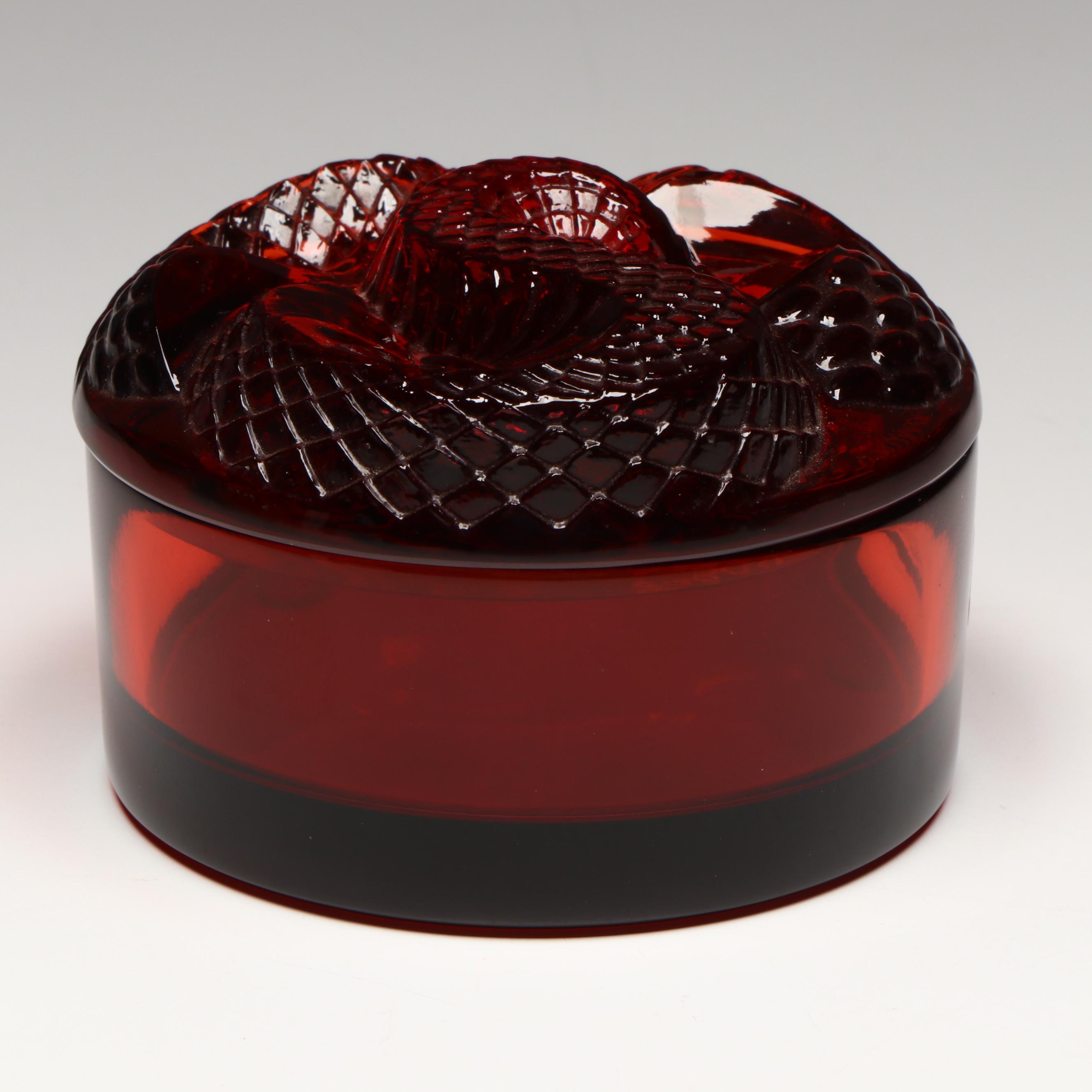 Lalique "Boite Serpent" Rouge Crystal Box with Lid