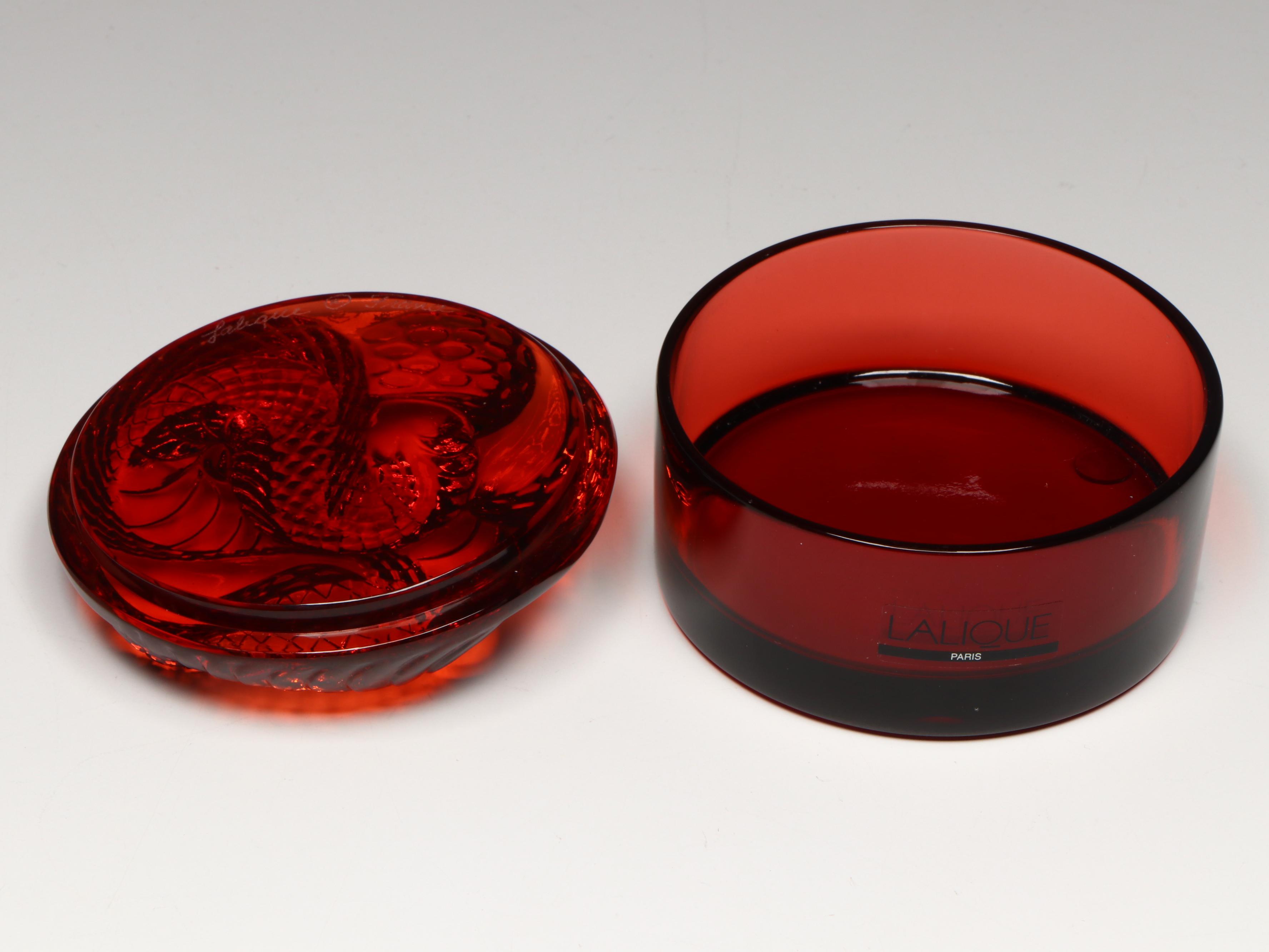 Lalique "Boite Serpent" Rouge Crystal Box with Lid