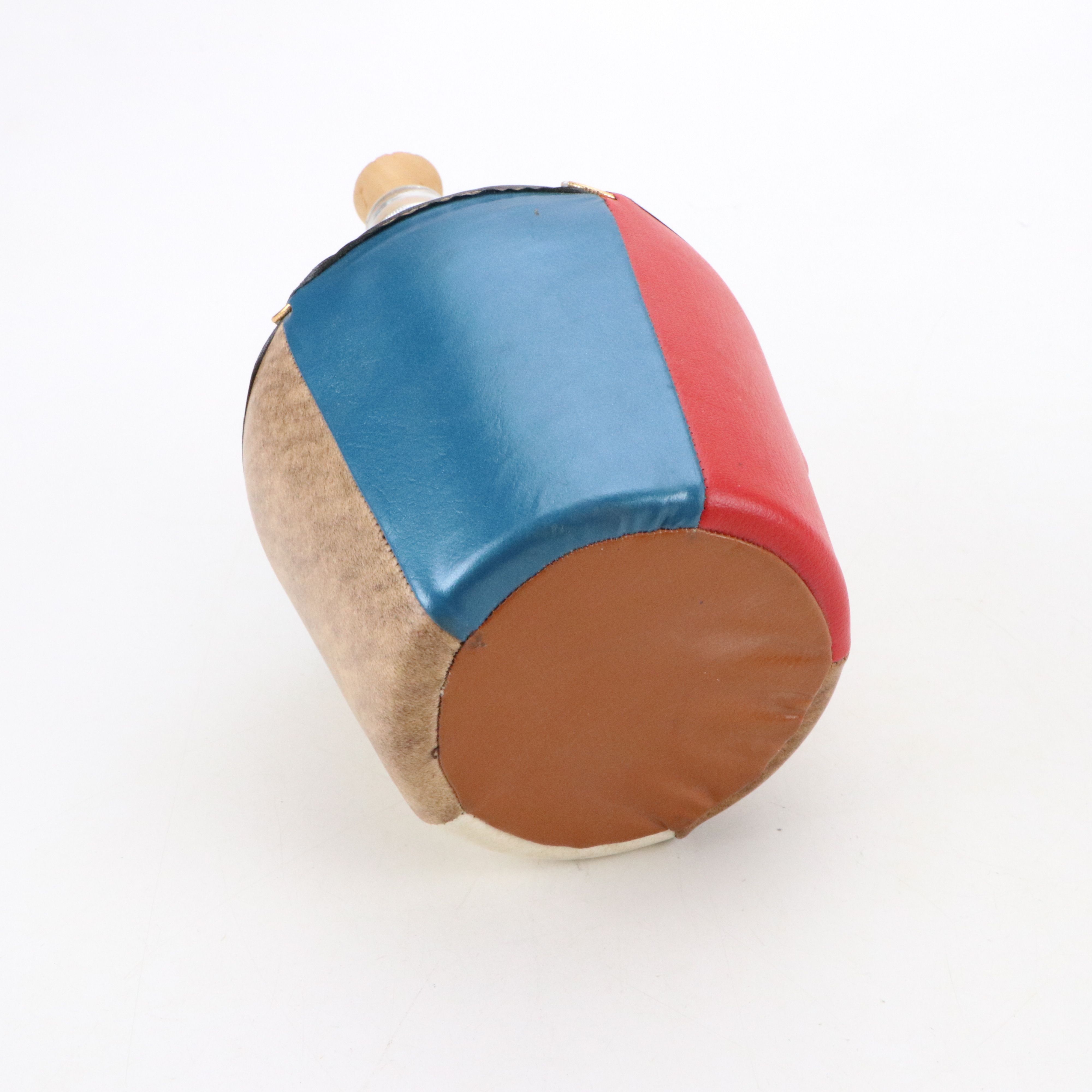 Spanish Multicolor Faux Leather Wrapped Glass Decorative Wine Bottle and Jug