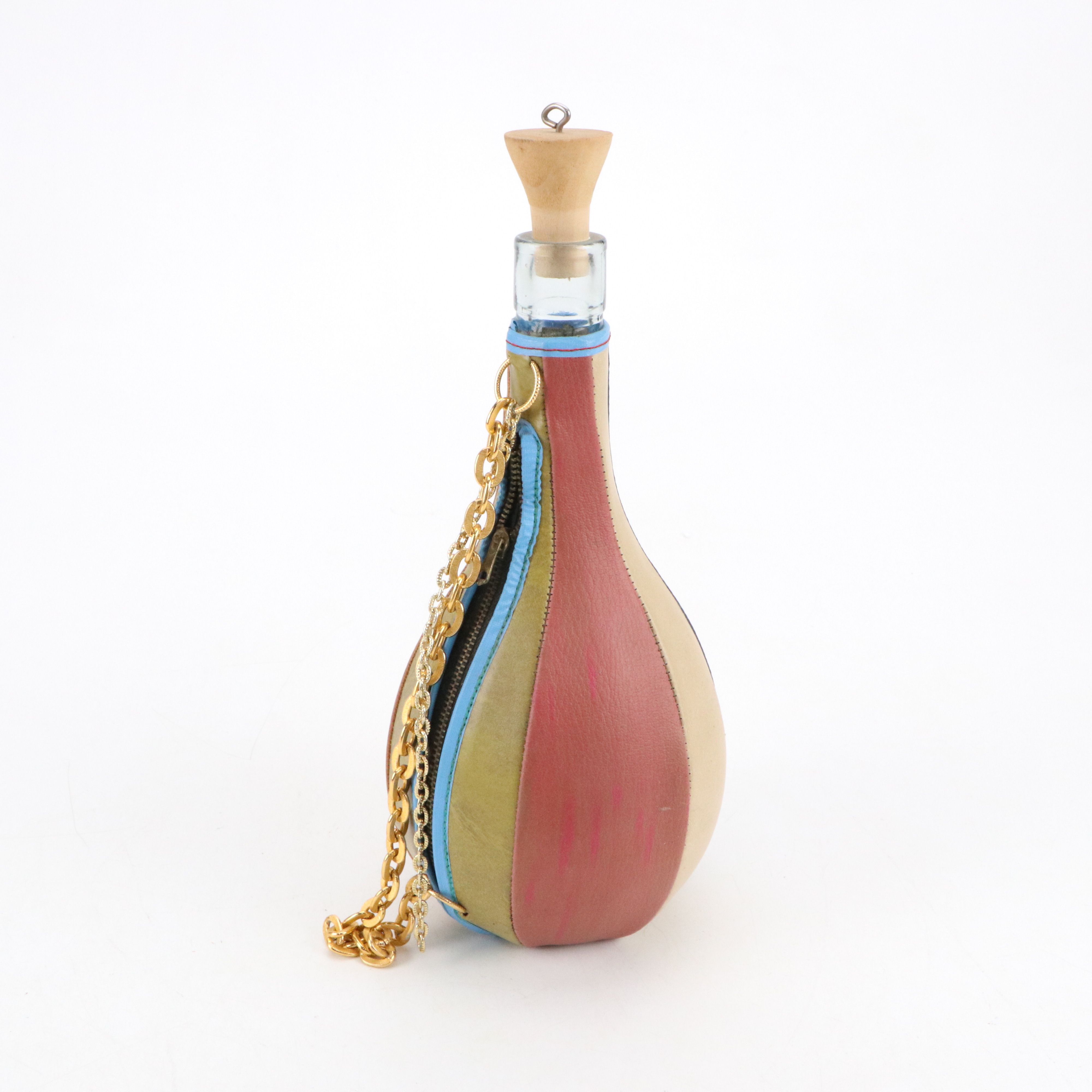 Spanish Multicolor Faux Leather Wrapped Glass Decorative Wine Bottle and Jug