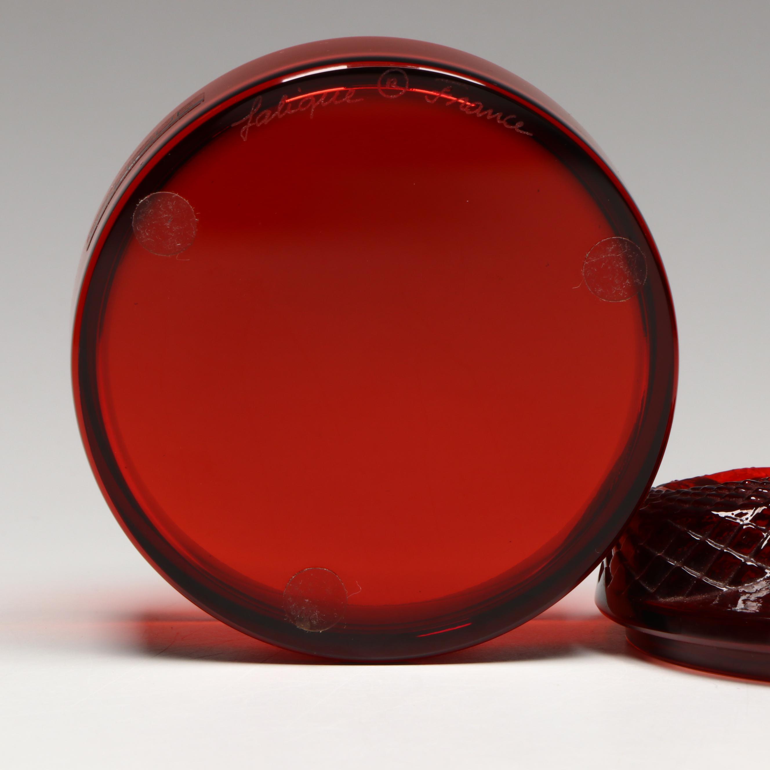 Lalique "Boite Serpent" Rouge Crystal Box with Lid