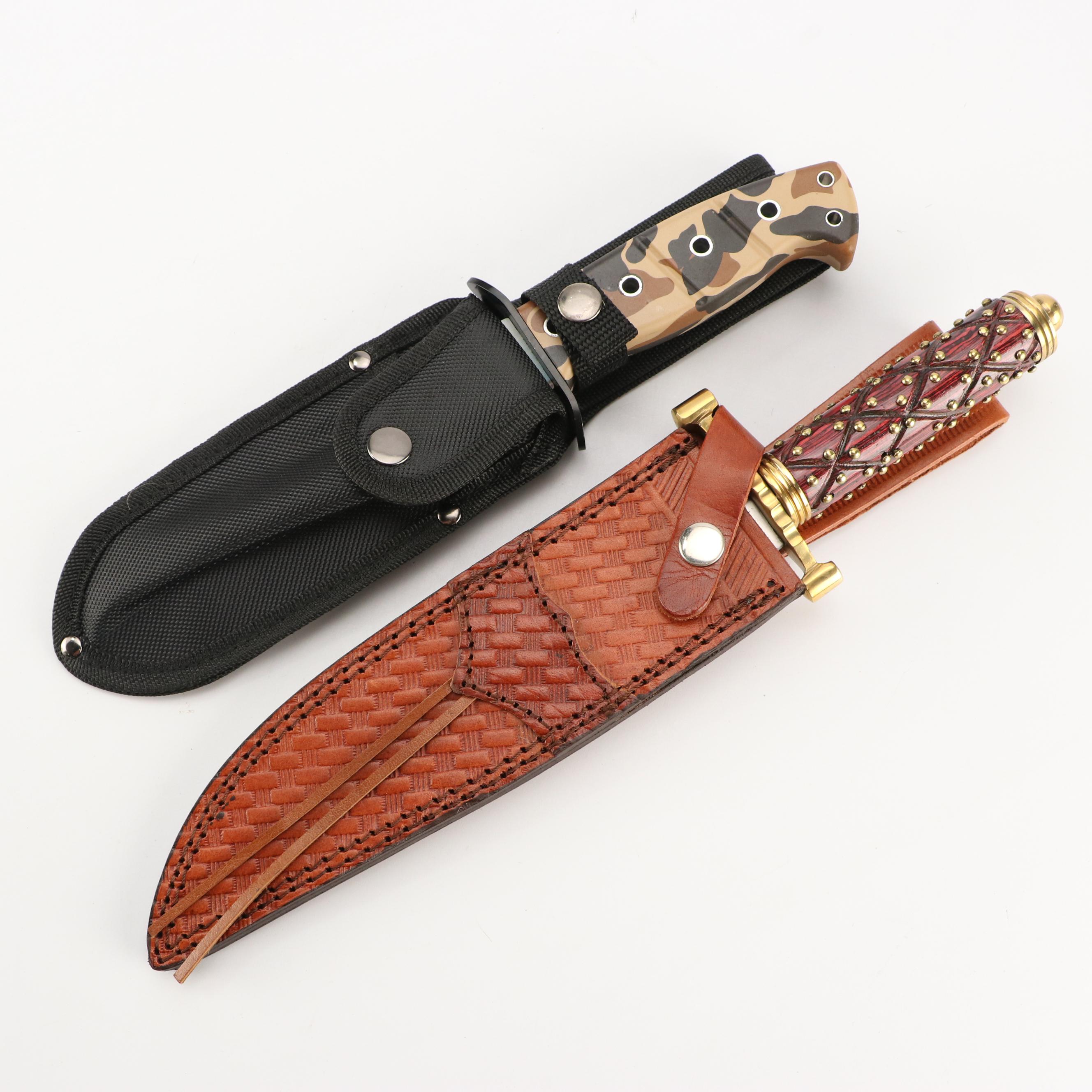 American Hunter and Frost Cutlery Fixed Blade Knives in Scabbards