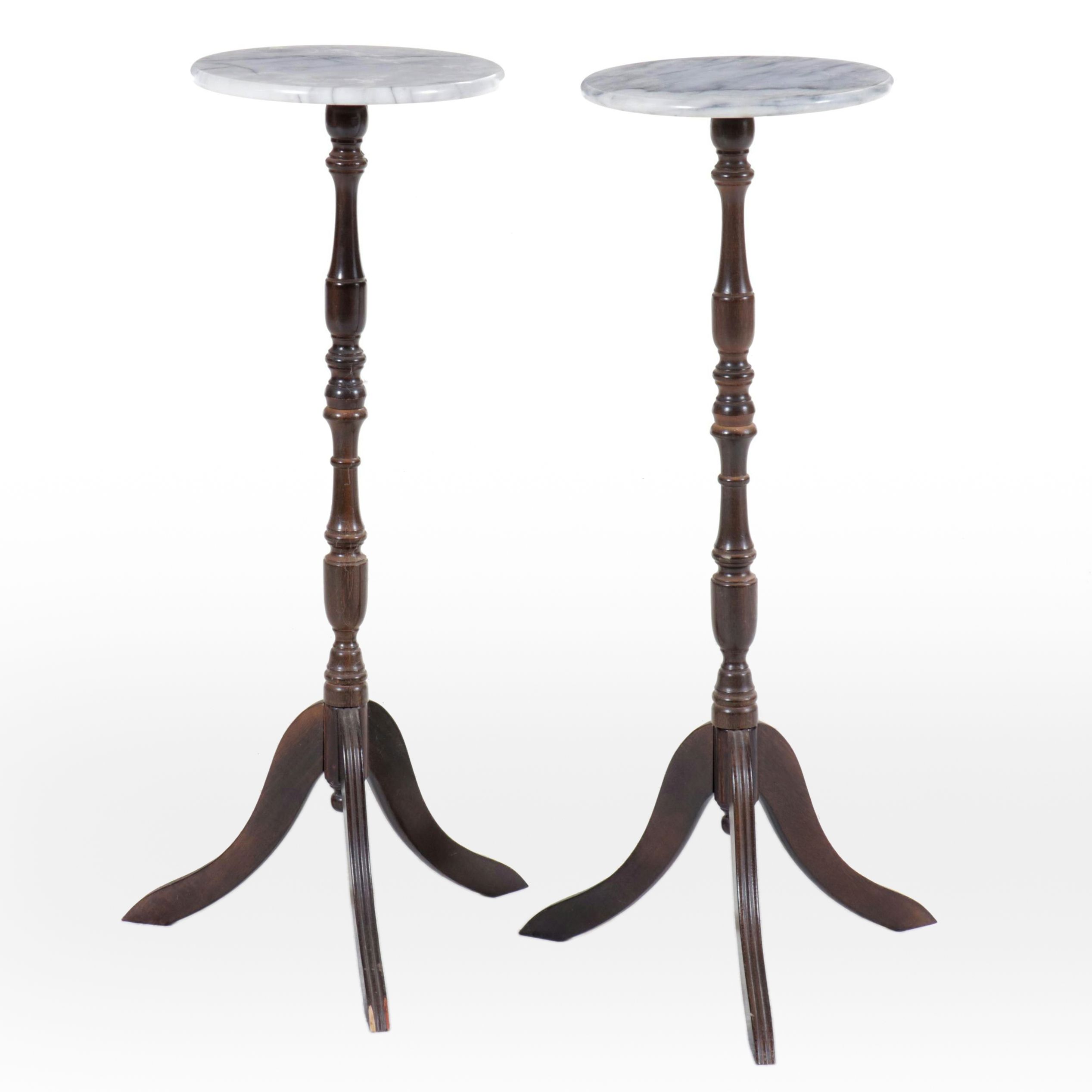 Pair of Victorian Marble Top Mahogany Plant Stands, Late 19th/Early 20th Century