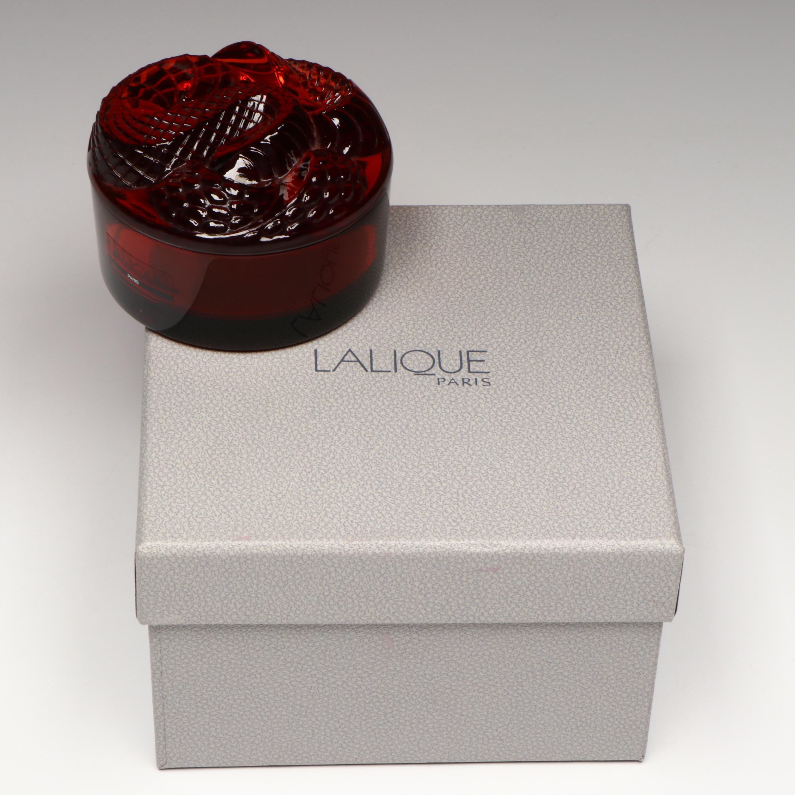 Lalique "Boite Serpent" Rouge Crystal Box with Lid