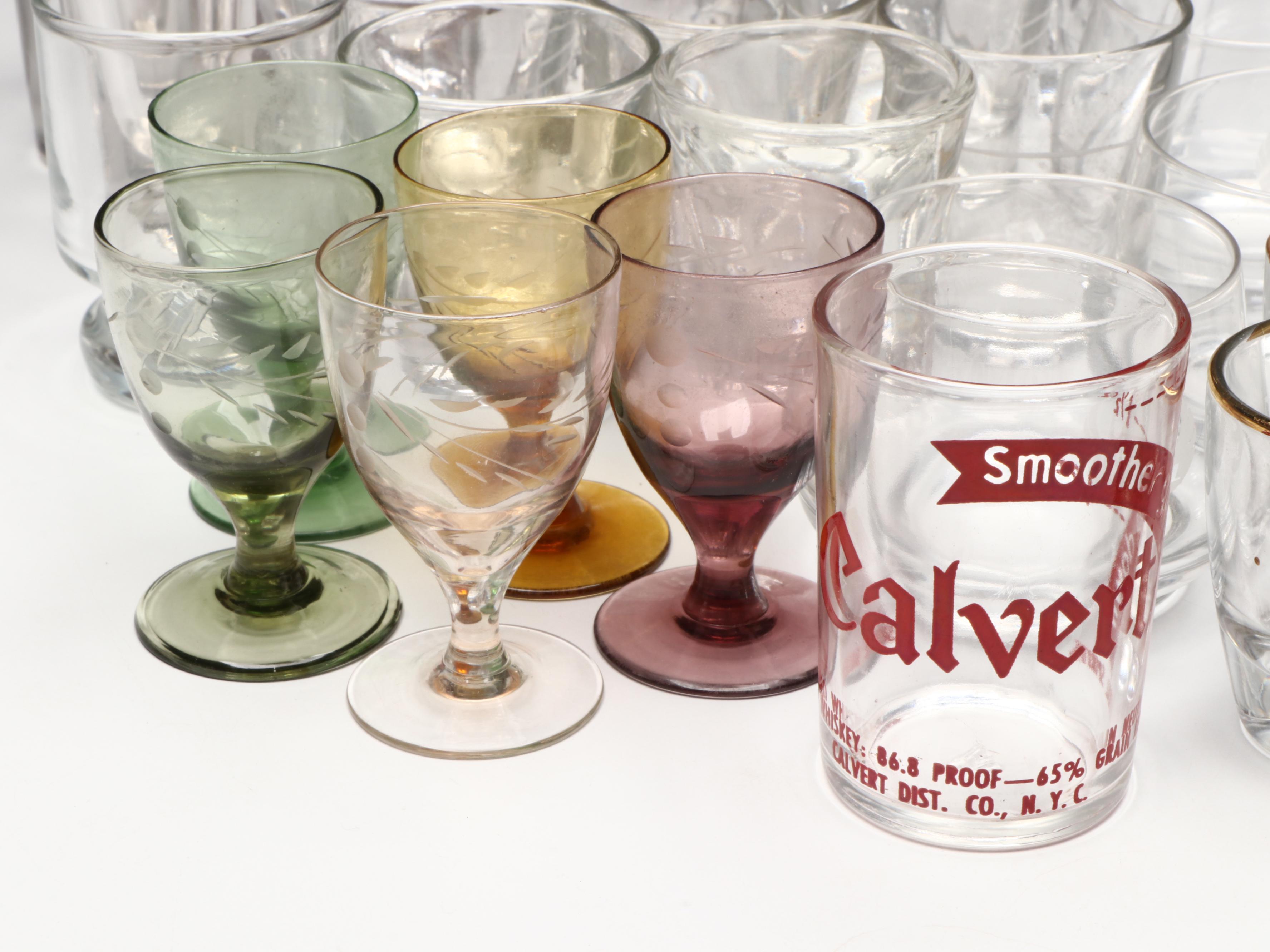 Flask with Leather Pouch and Souvenir and Other Shot Glasses