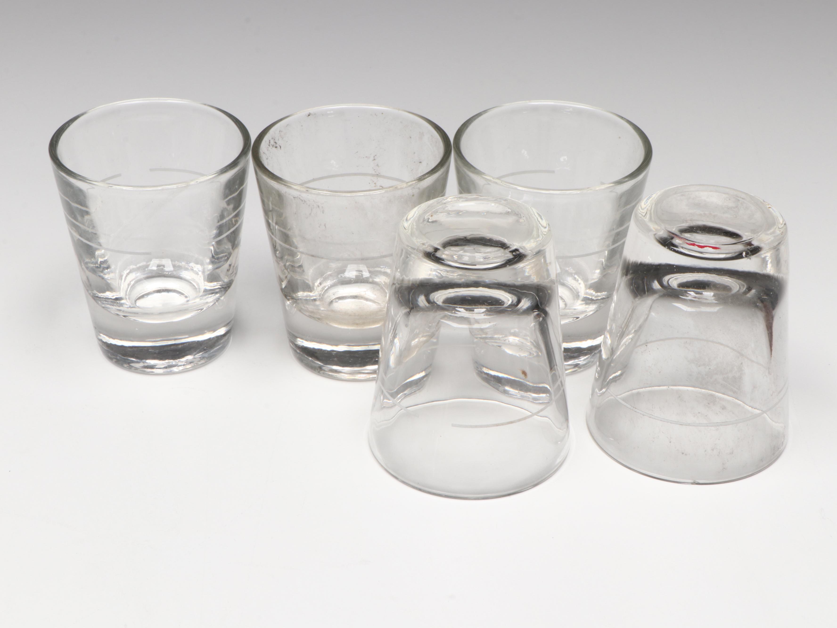 Flask with Leather Pouch and Souvenir and Other Shot Glasses