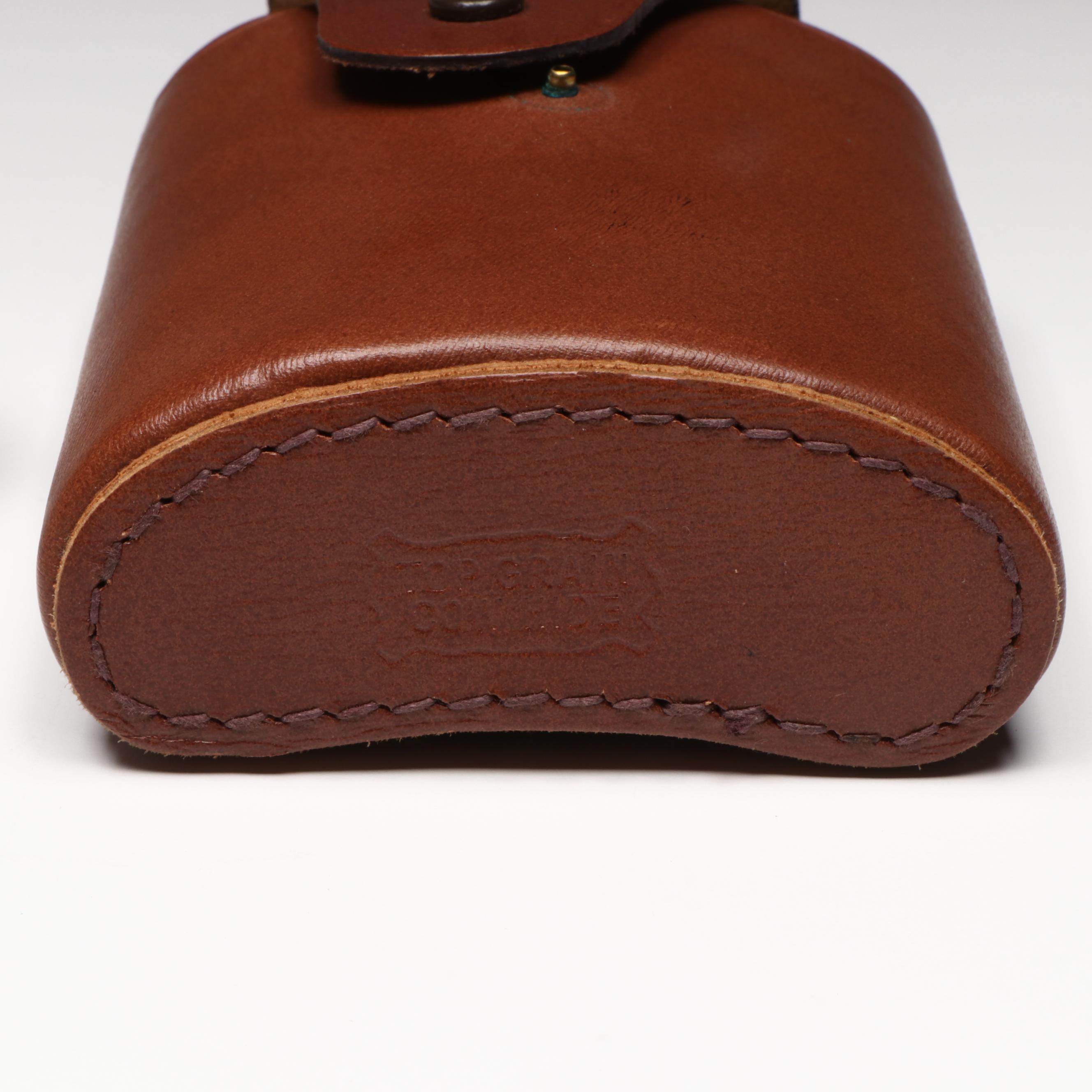 Flask with Leather Pouch and Souvenir and Other Shot Glasses