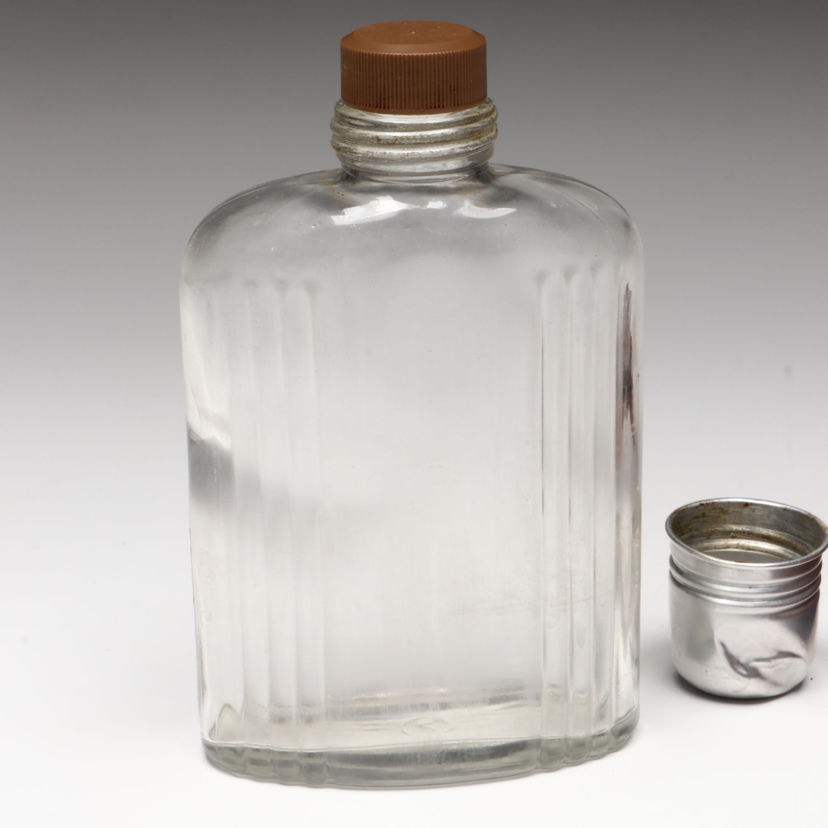 Flask with Leather Pouch and Souvenir and Other Shot Glasses