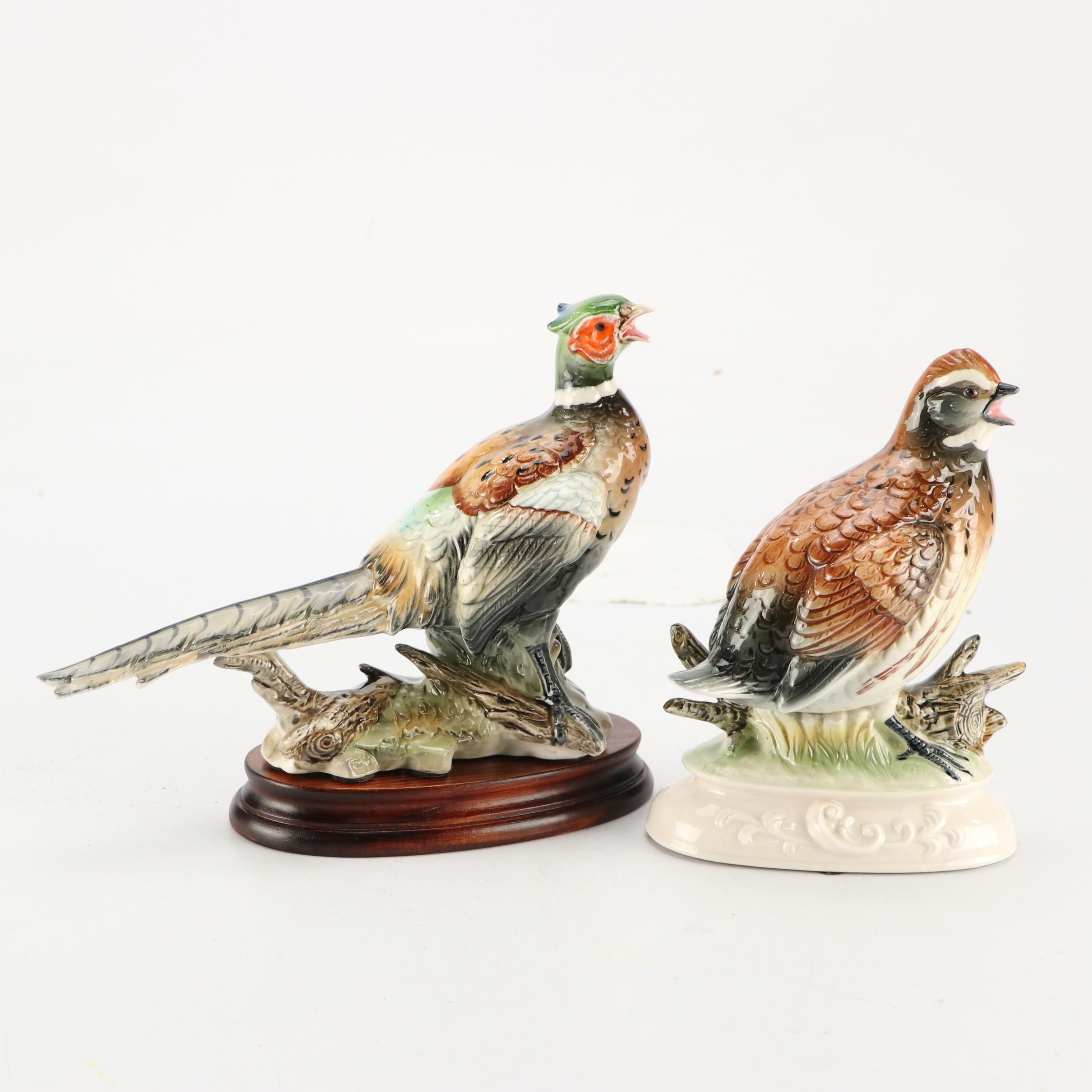 JSC "Ring-Necked Pheasant" and Other Porcelain Bird with Wood Base