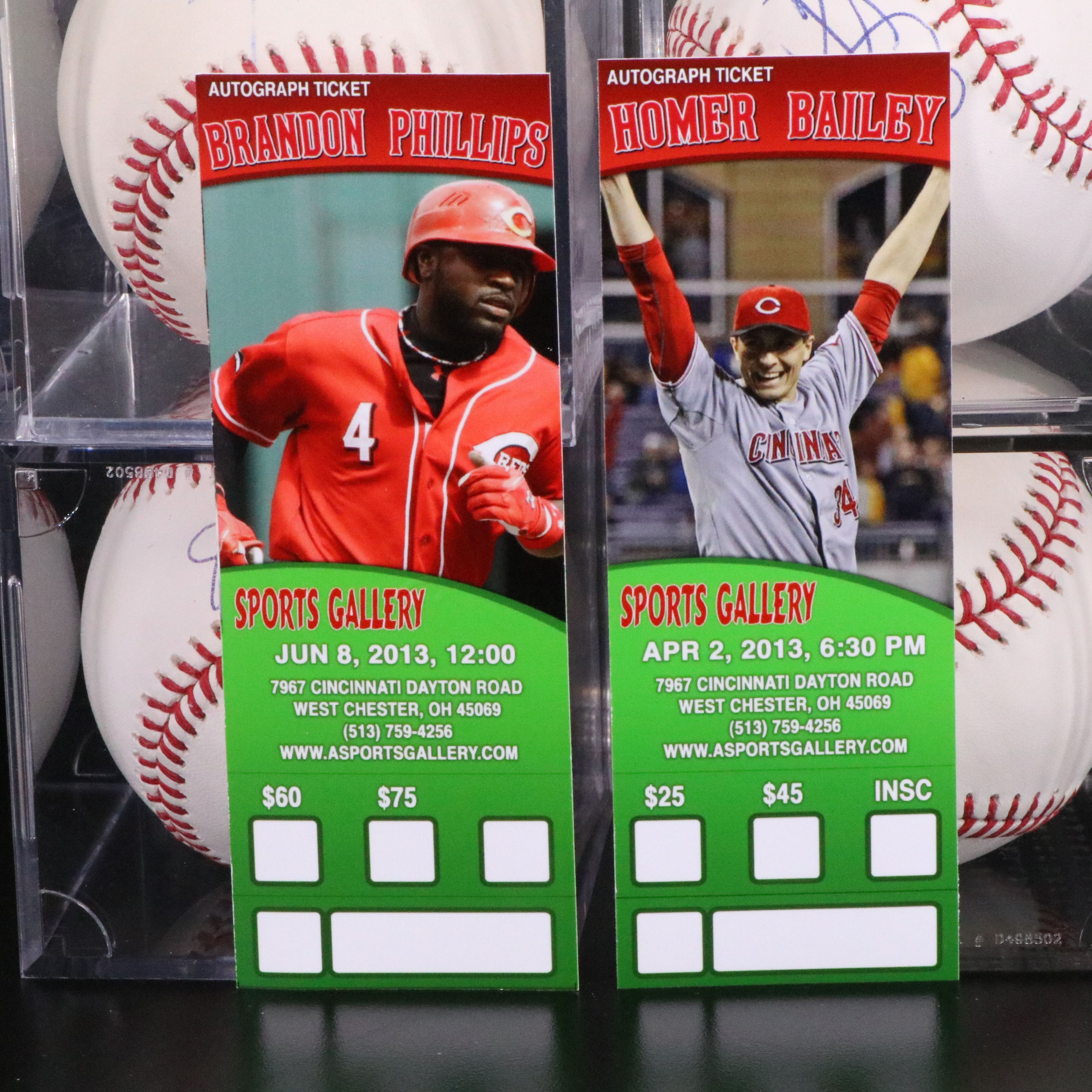 Joey Votto, Brandon Phillips, Homer Bailey, and Mike Leake Signed Baseballs