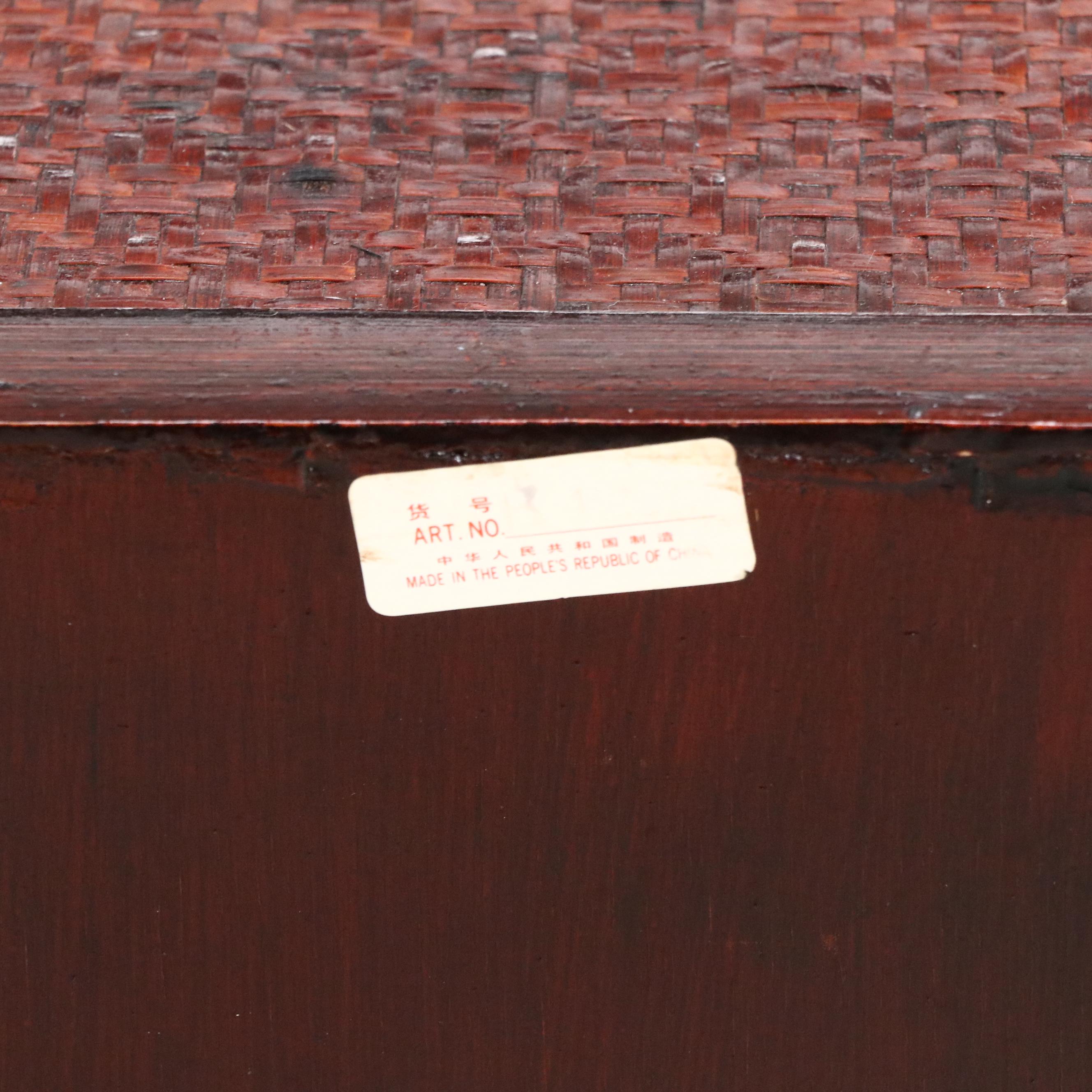 Chinese Brass Mounted Wood and Rattan Tabletop Chest, Late 20th Century