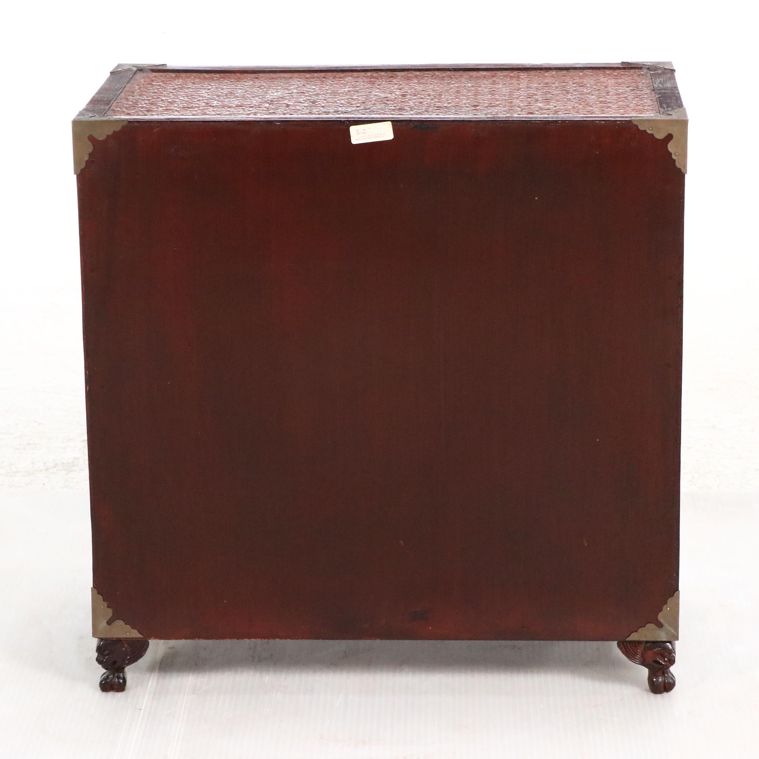 Chinese Brass Mounted Wood and Rattan Tabletop Chest, Late 20th Century
