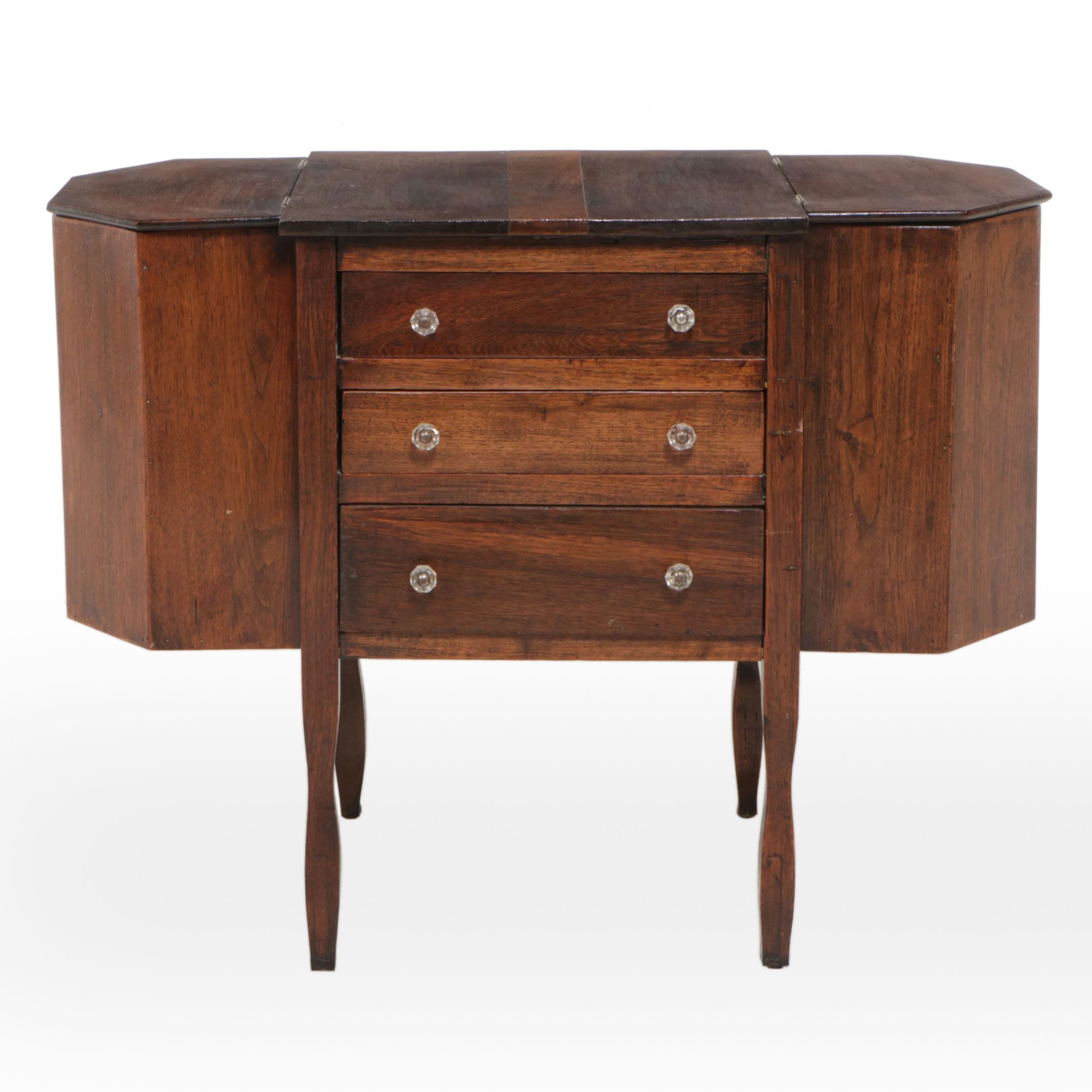 Federal Style Walnut Martha Washington Sewing Cabinet, 20th Century