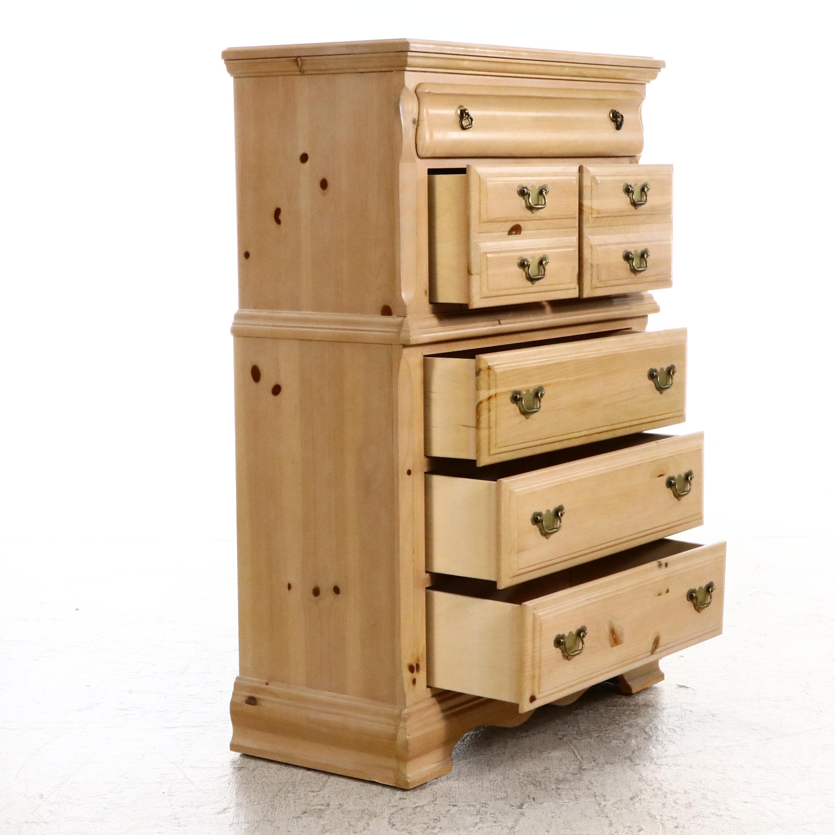 American Colonial Style Pine Chest on Chest