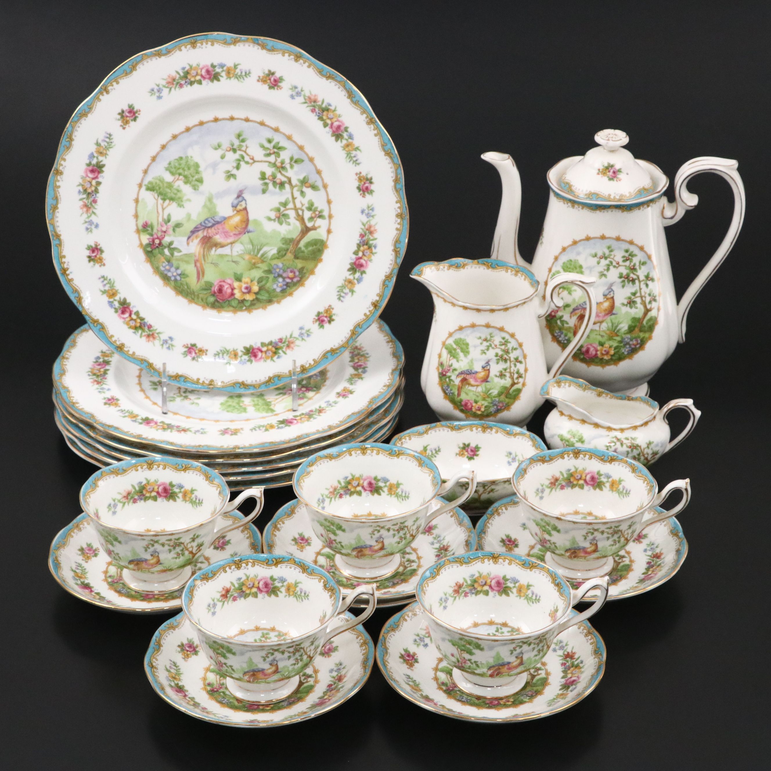 Royal Albert "Chelsea Bird" Bone China Tea Set with Dinner Plates, 1980–1981