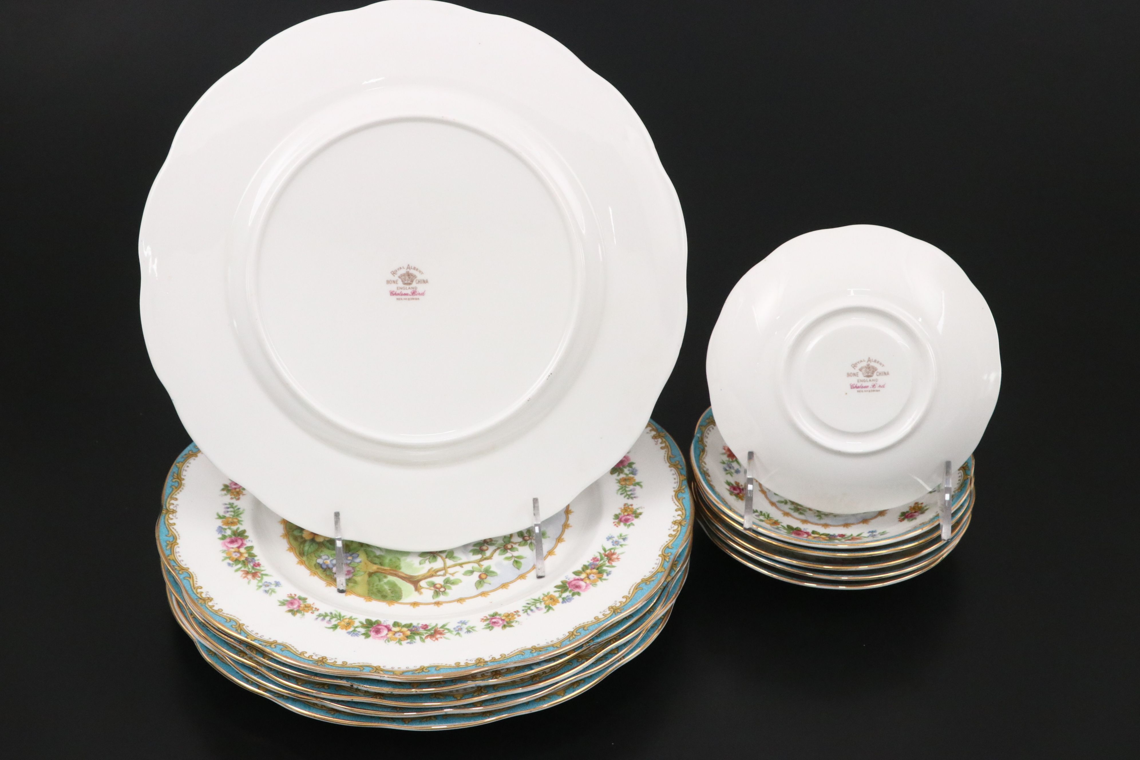 Royal Albert "Chelsea Bird" Bone China Tea Set with Dinner Plates, 1980–1981