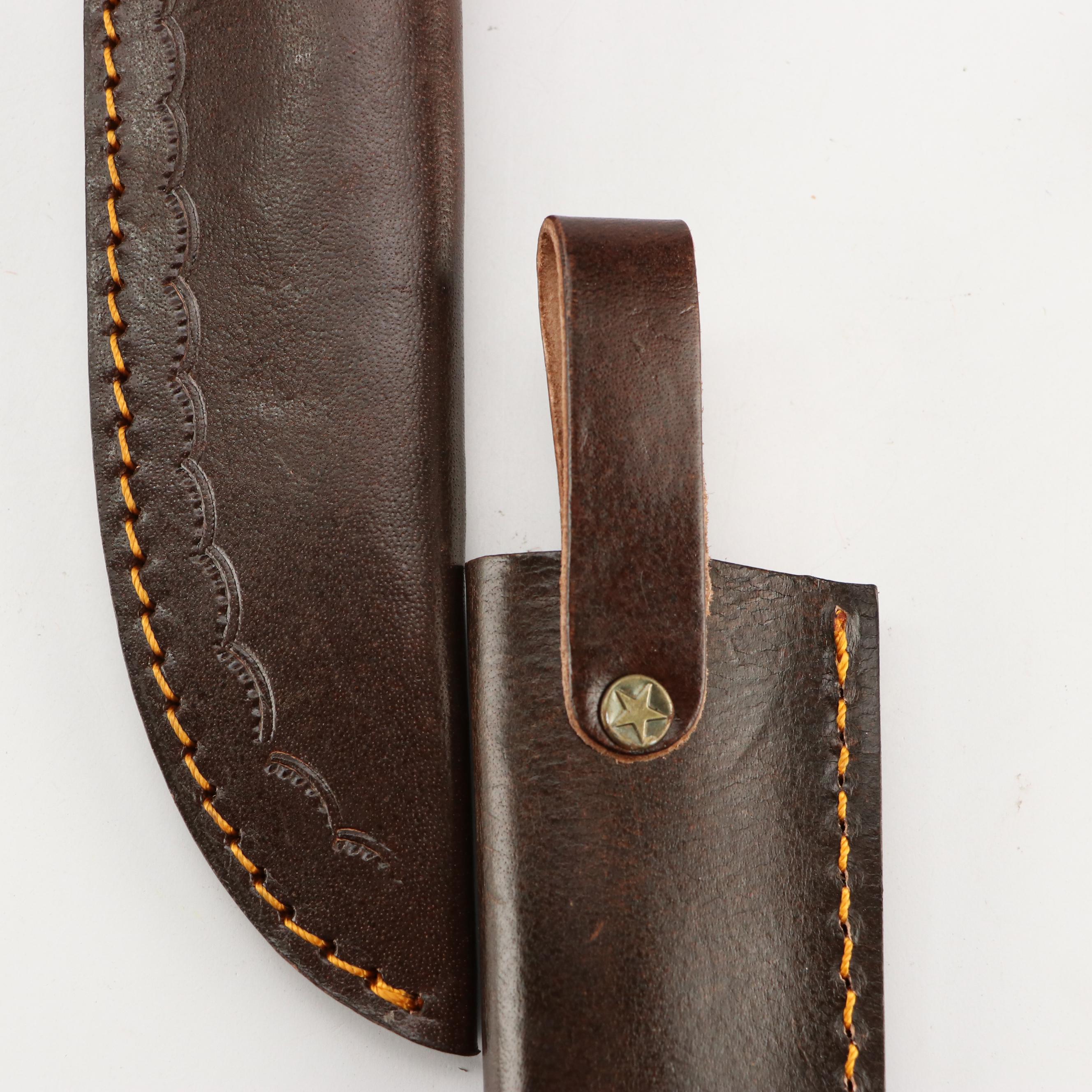 Damascus Steel and Antler Handled Skinner Knives with Hunting Knives and Cleaver