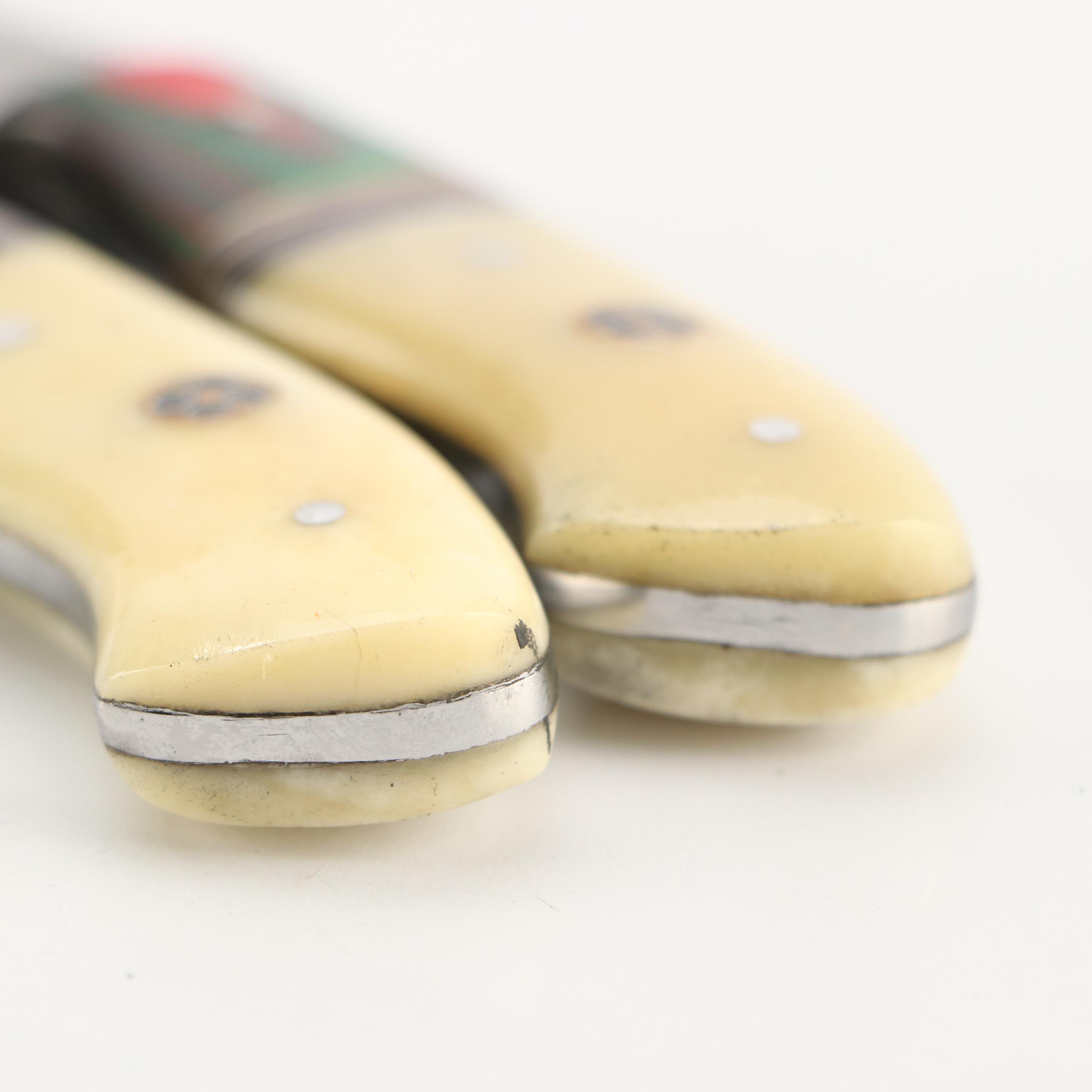 Damascus Steel and Antler Handled Skinner Knives with Hunting Knives and Cleaver