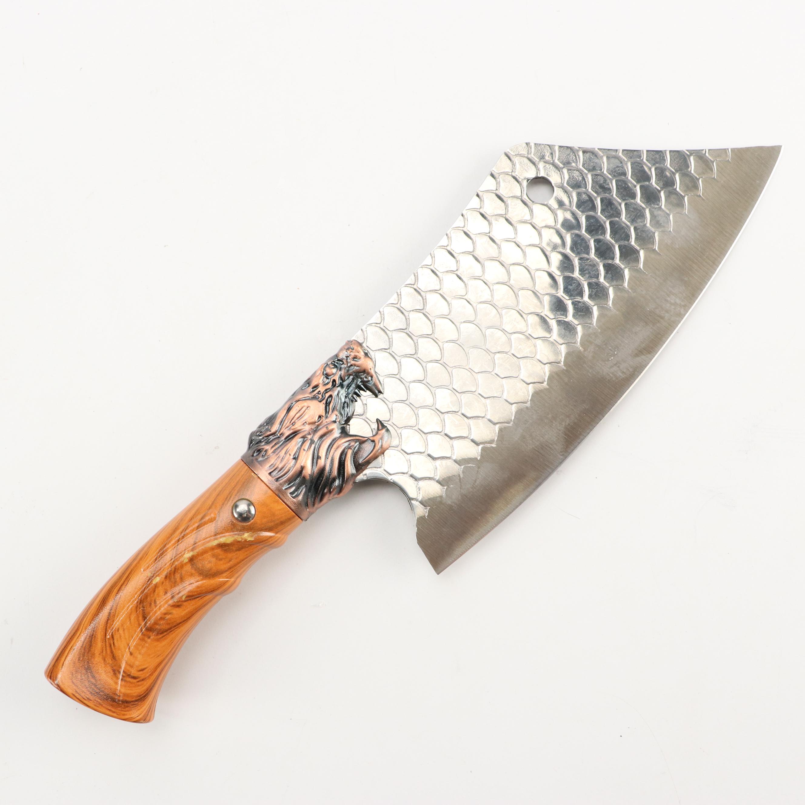 Damascus Steel and Antler Handled Skinner Knives with Hunting Knives and Cleaver