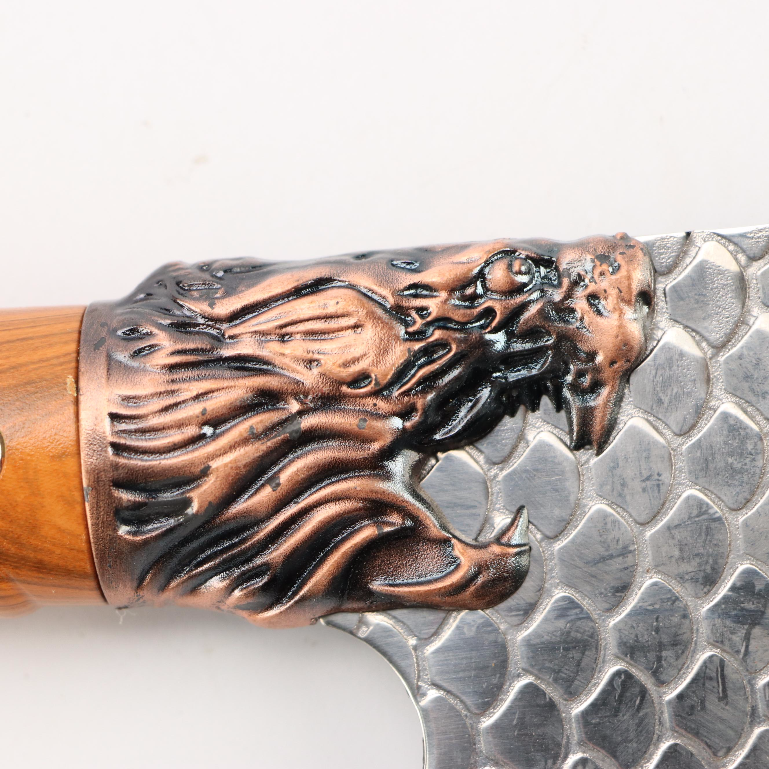 Damascus Steel and Antler Handled Skinner Knives with Hunting Knives and Cleaver