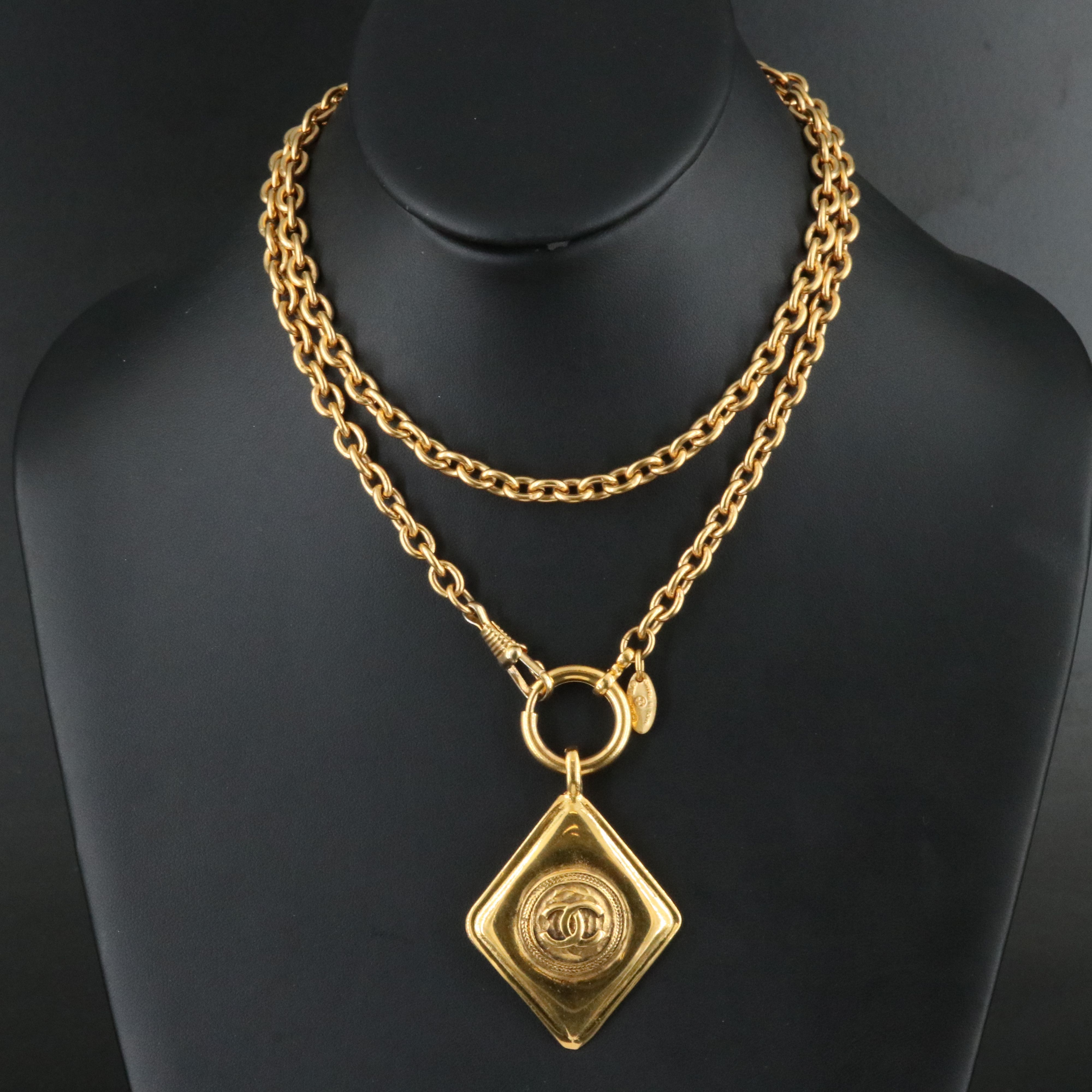 Chanel CC Rhombus Shaped Pendant Necklace