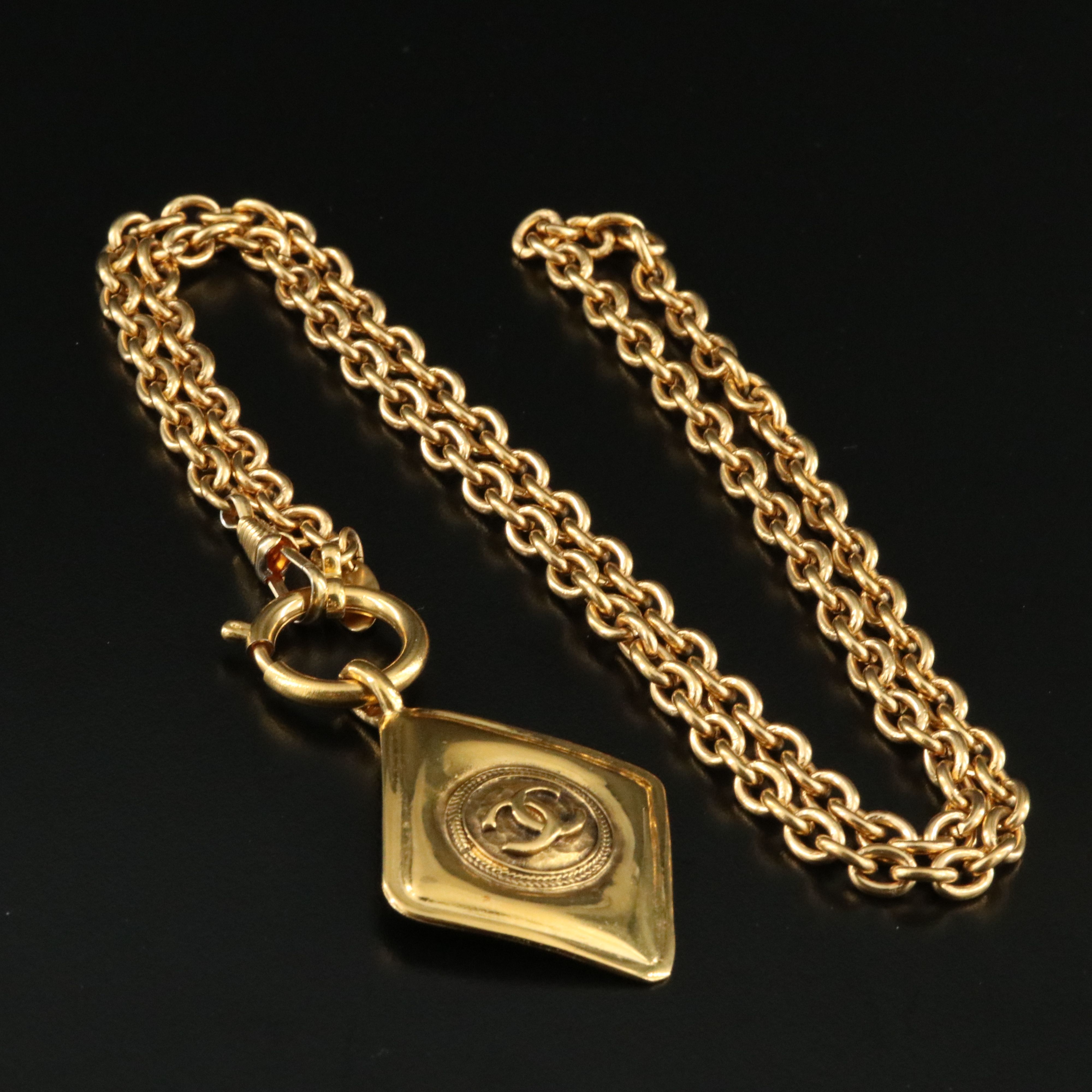Chanel CC Rhombus Shaped Pendant Necklace