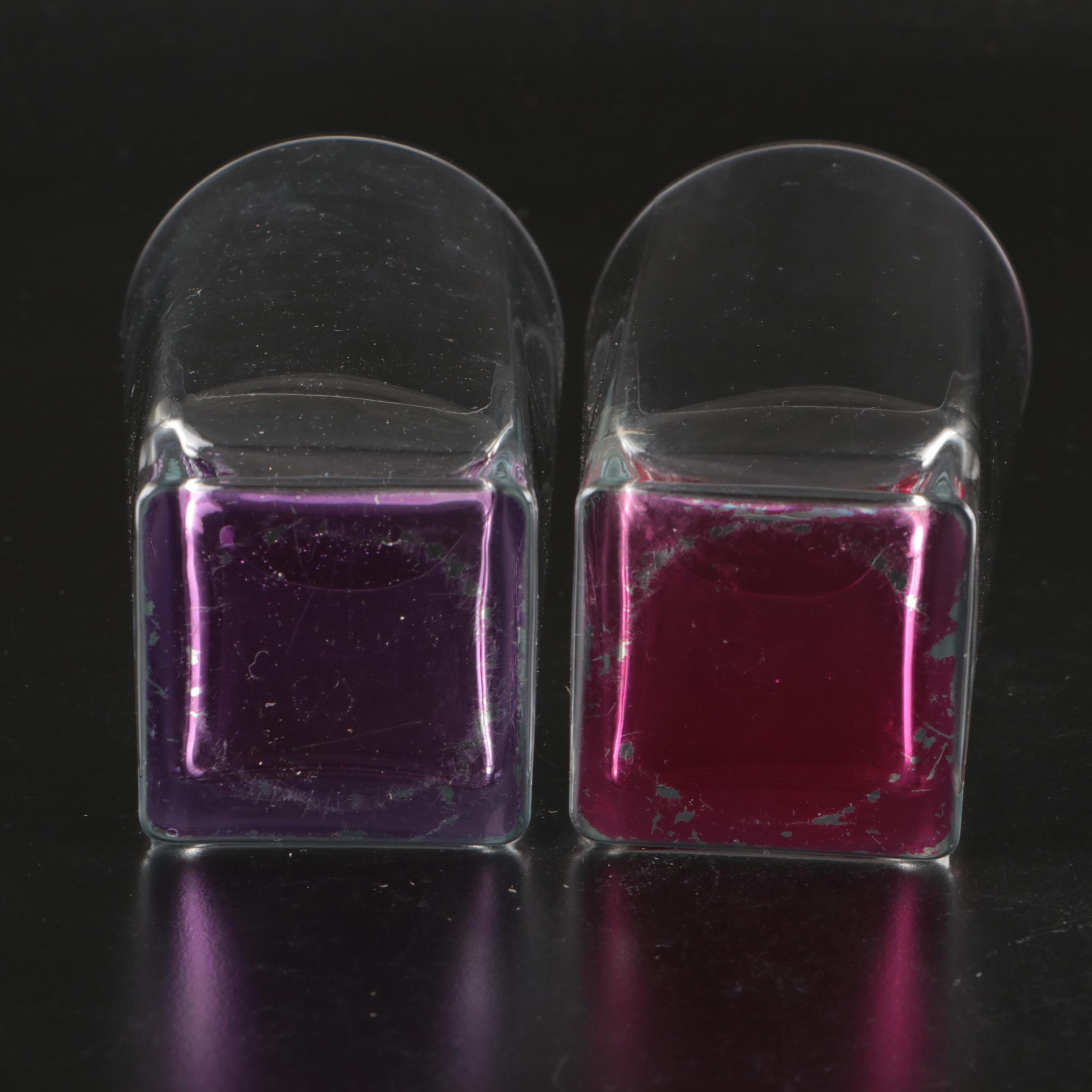 Glass Tumblers with Pink, Green, Purple and Blue Square Base