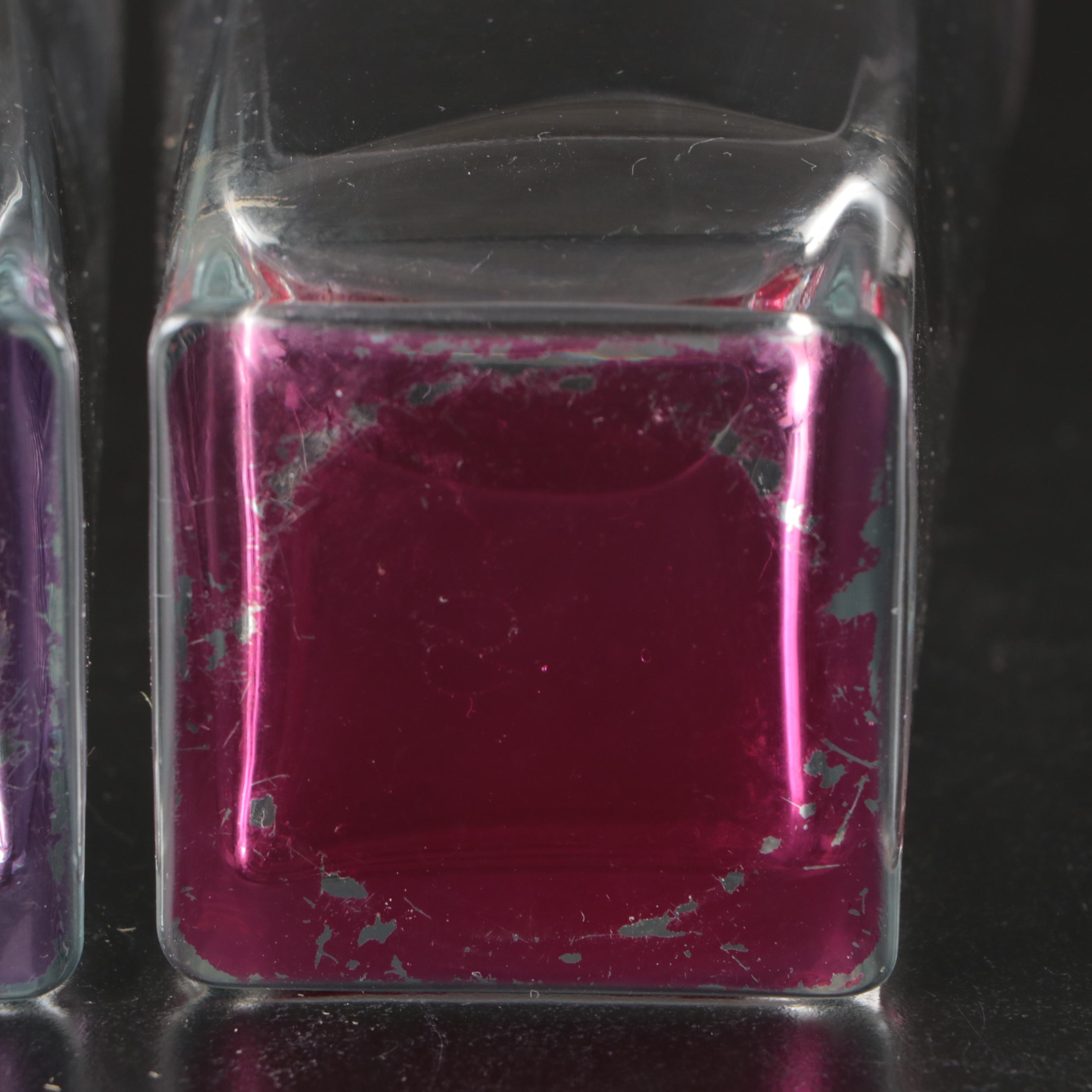 Glass Tumblers with Pink, Green, Purple and Blue Square Base