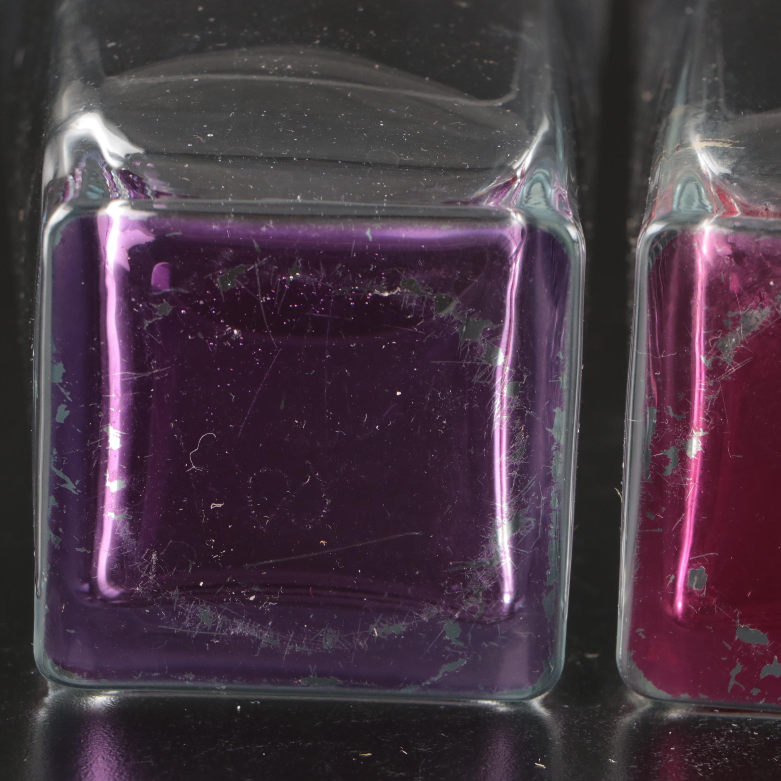 Glass Tumblers with Pink, Green, Purple and Blue Square Base