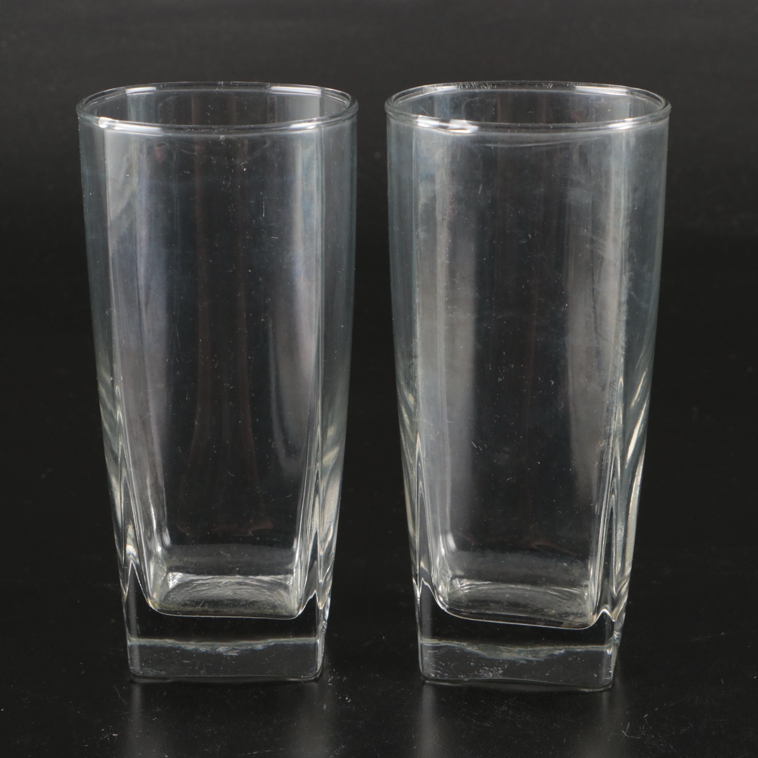 Glass Tumblers with Pink, Green, Purple and Blue Square Base