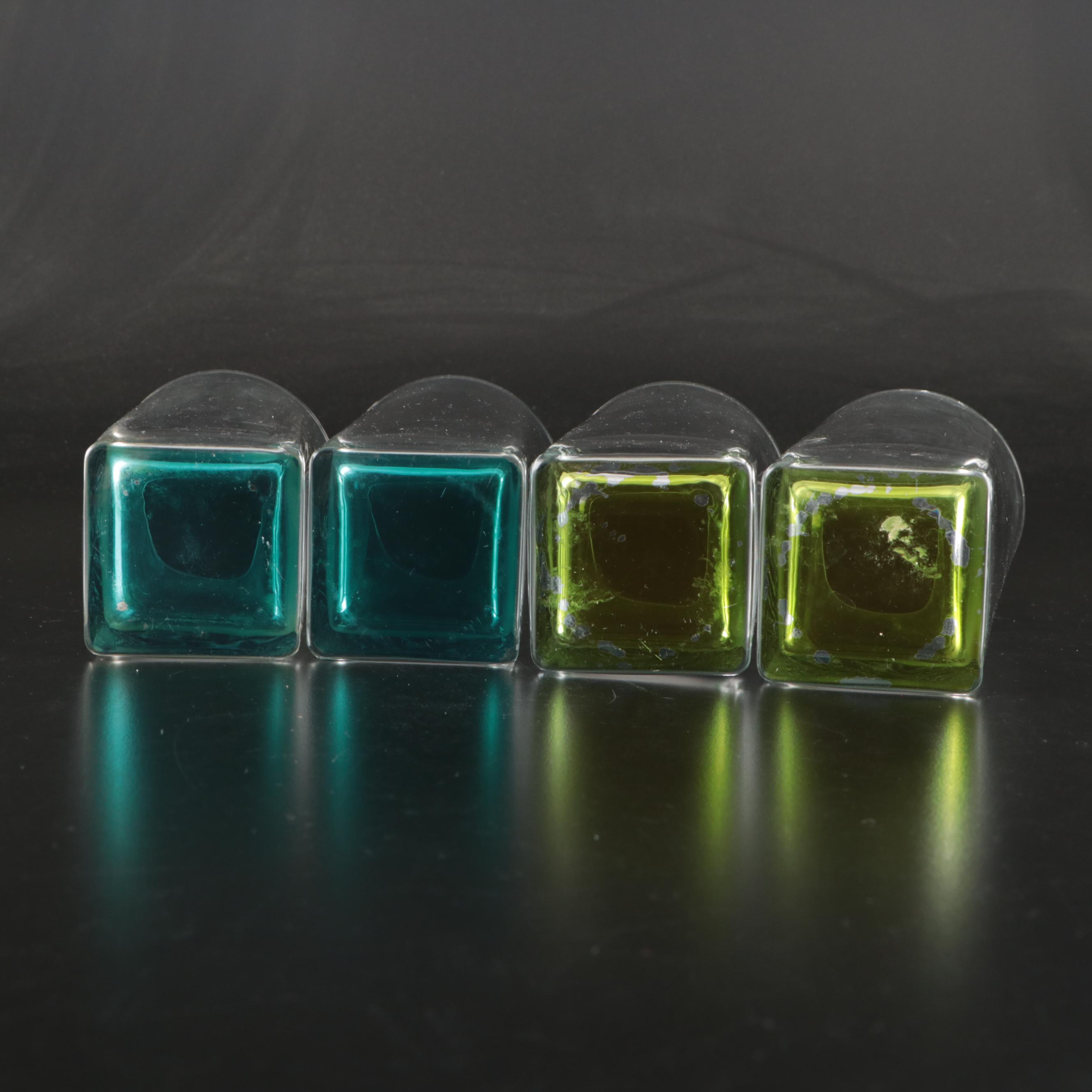 Glass Tumblers with Pink, Green, Purple and Blue Square Base