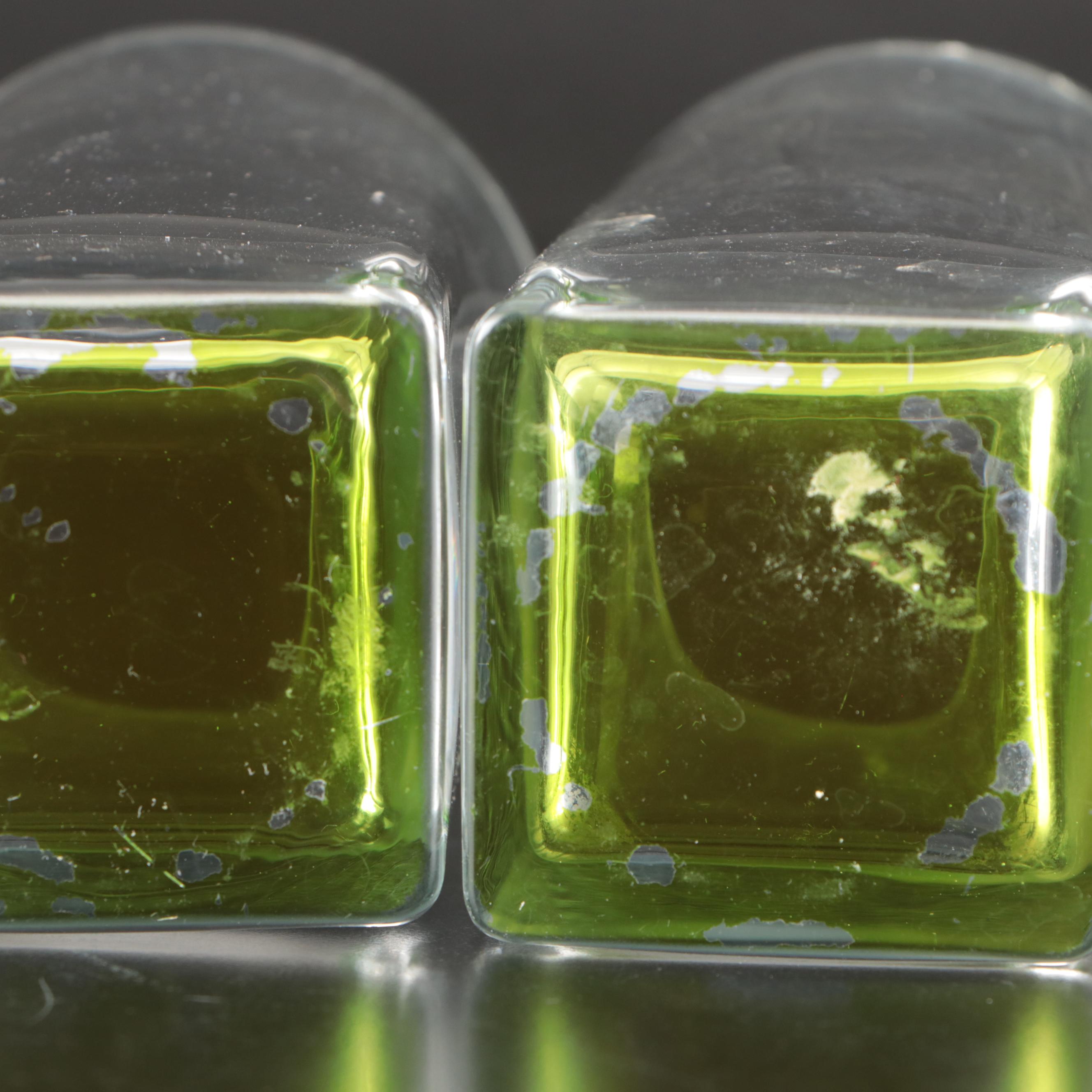 Glass Tumblers with Pink, Green, Purple and Blue Square Base