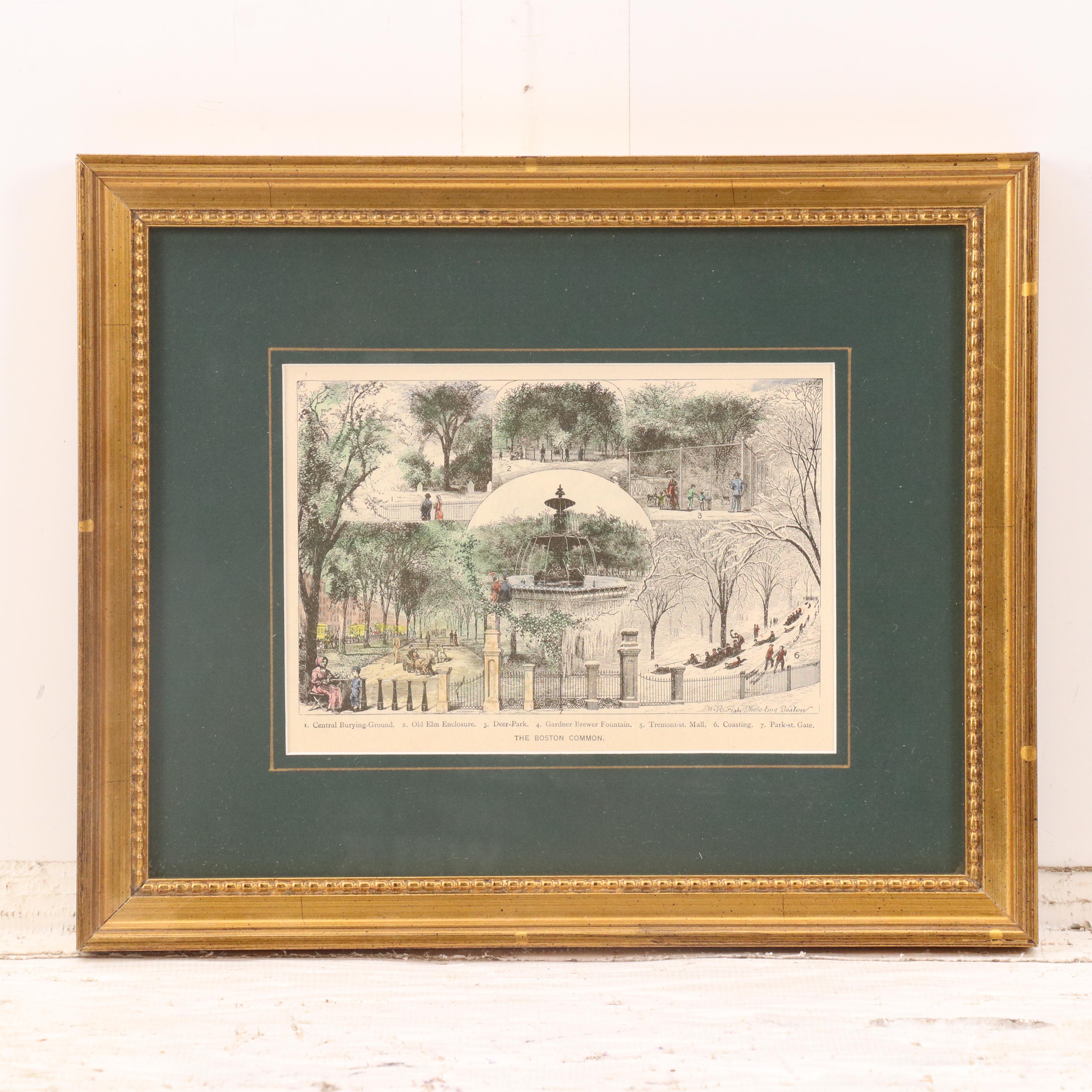 Hand-Colored Wood Engravings of Boston Landmarks, Late 19th Century